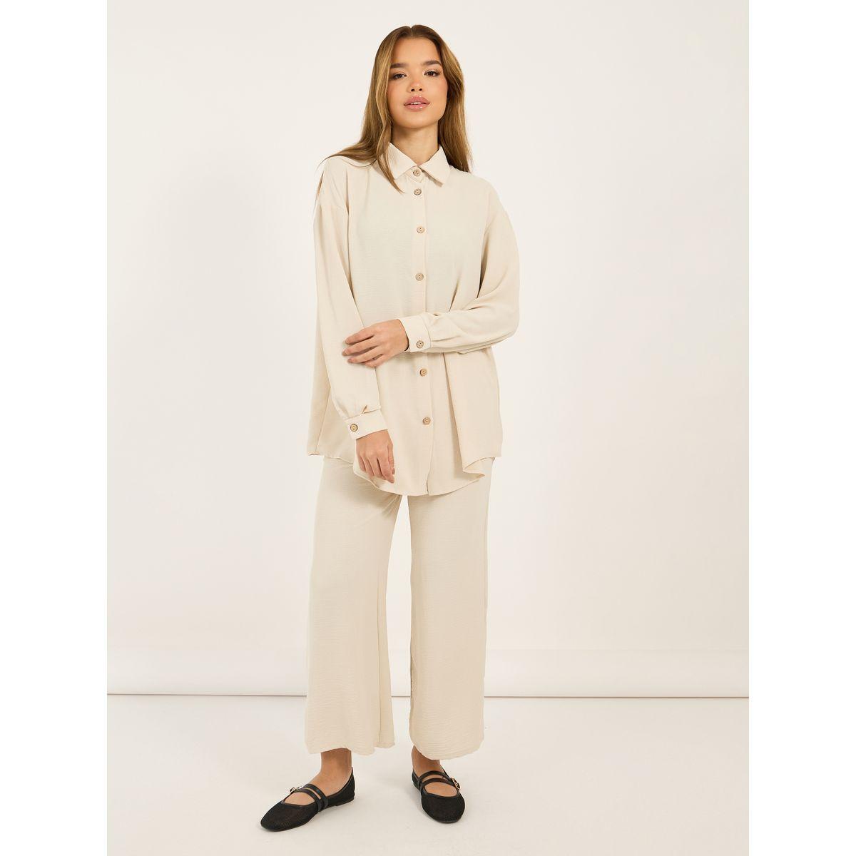 Styli Textured Oversized Shirt and Wide Leg Pants Co-Ords-women-clothing-coordsets-image-2