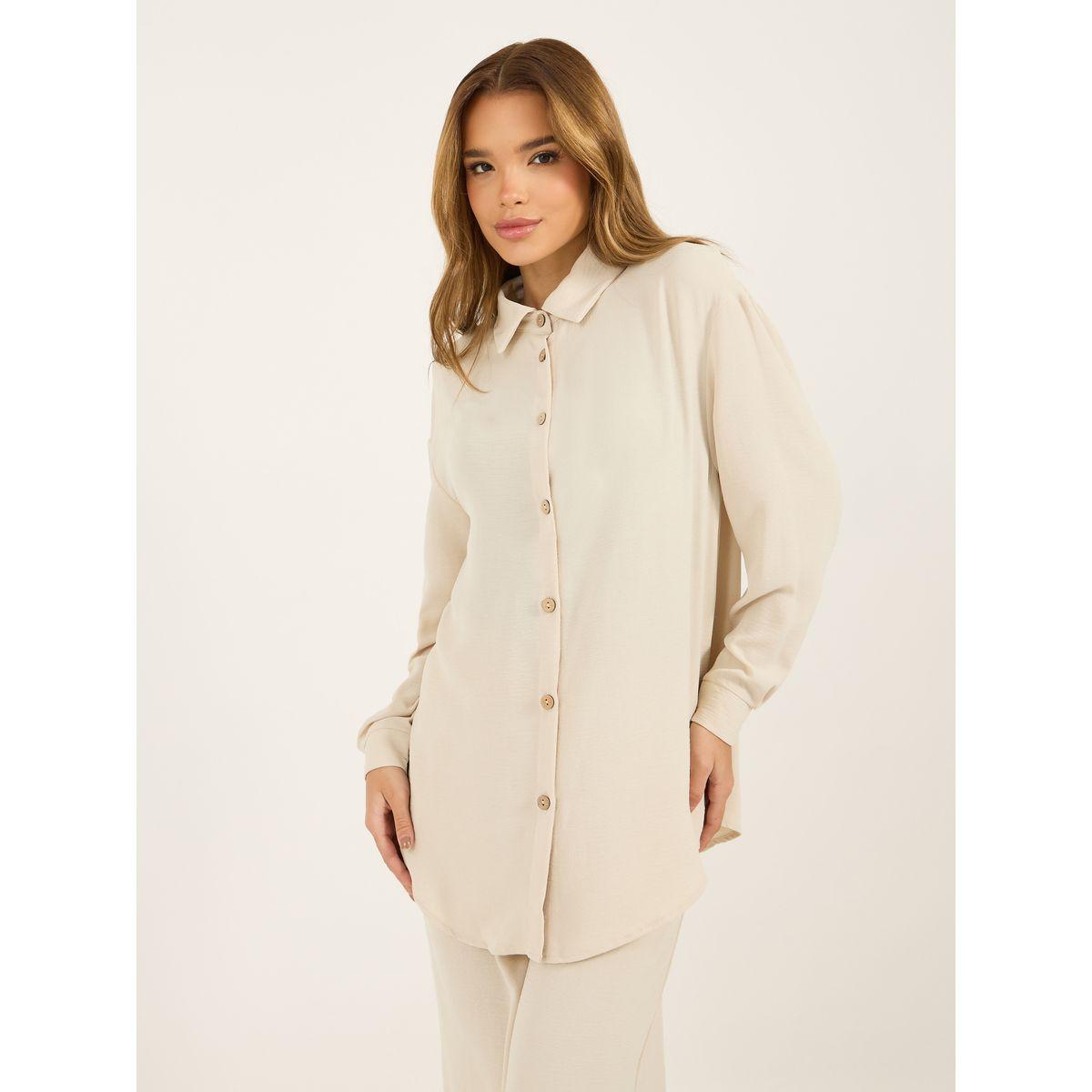 Styli Textured Oversized Shirt and Wide Leg Pants Co-Ords-women-clothing-coordsets-image-3