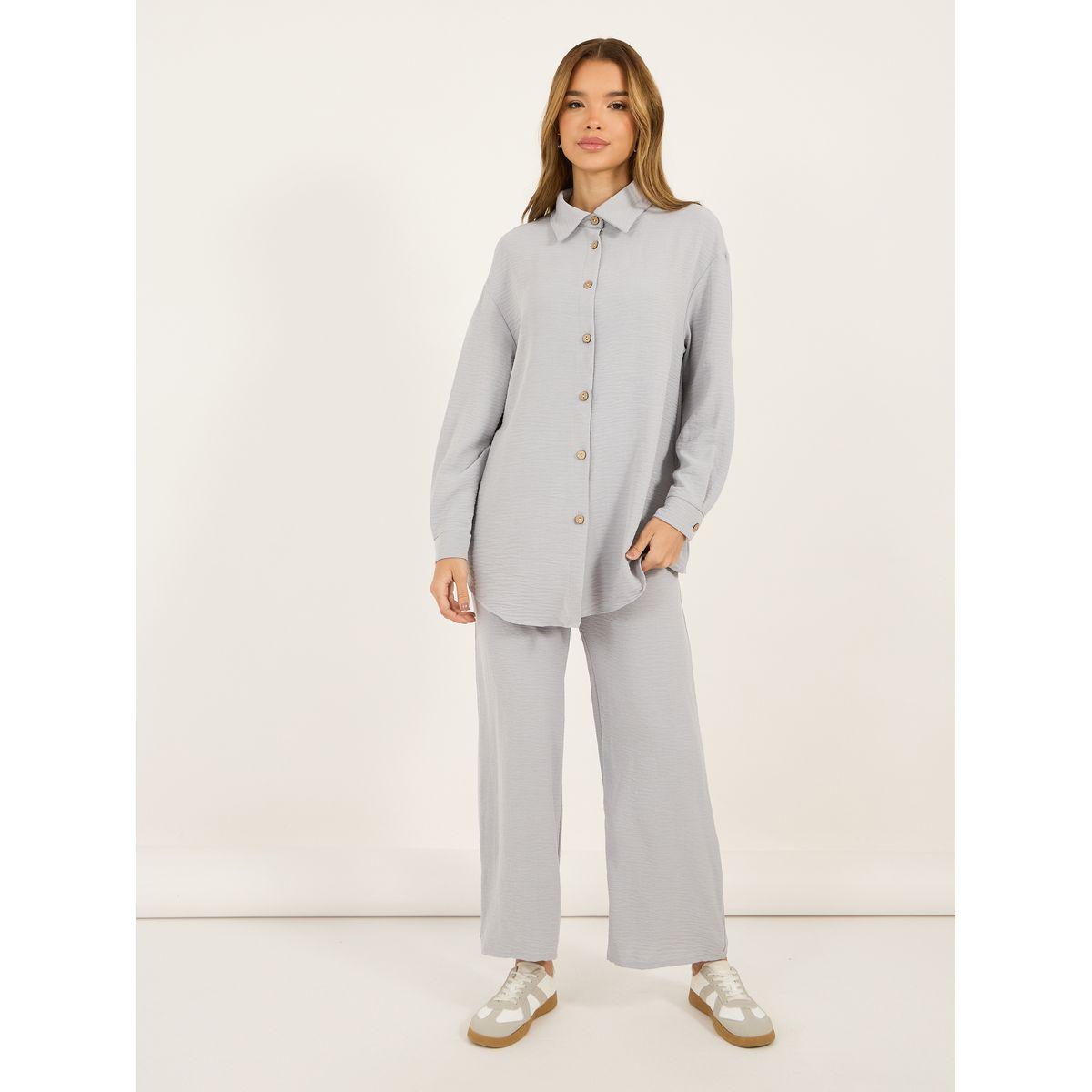 Styli Textured Oversized Shirt and Wide Leg Pants Co-Ords-women-clothing-coordsets-image-2