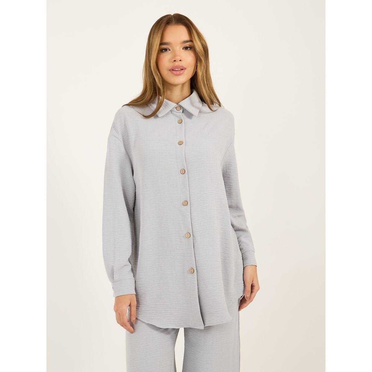 Styli Textured Oversized Shirt and Wide Leg Pants Co-Ords-women-clothing-coordsets-image-3