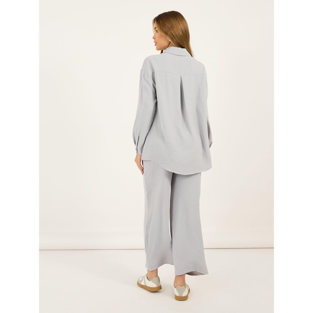 Styli Textured Oversized Shirt and Wide Leg Pants Co-Ords-women-clothing-coordsets-image-5
