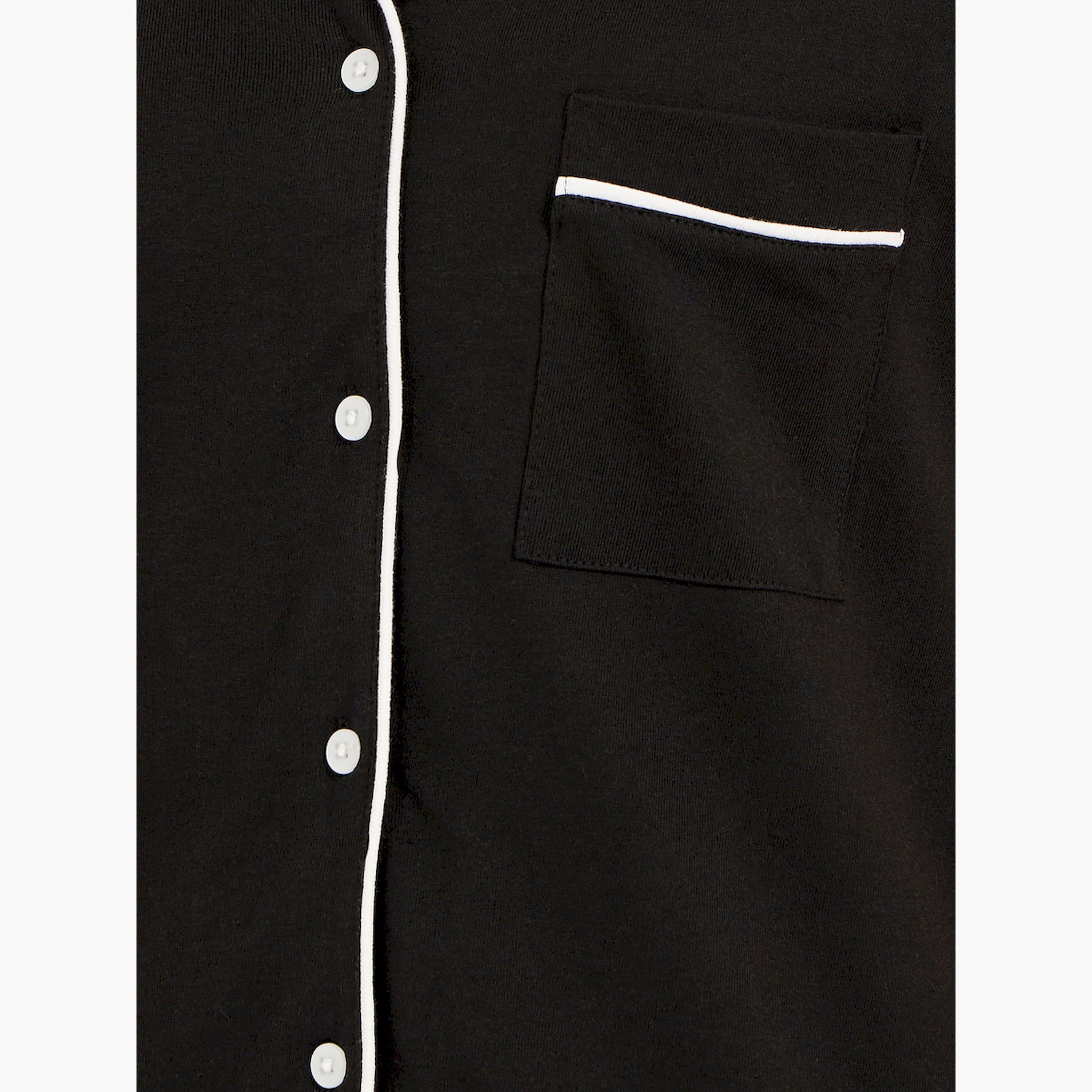 Styli Contrast Piping Buttoned Night Shirt with Pocket-women-clothing-nightwear-nighties-image-3
