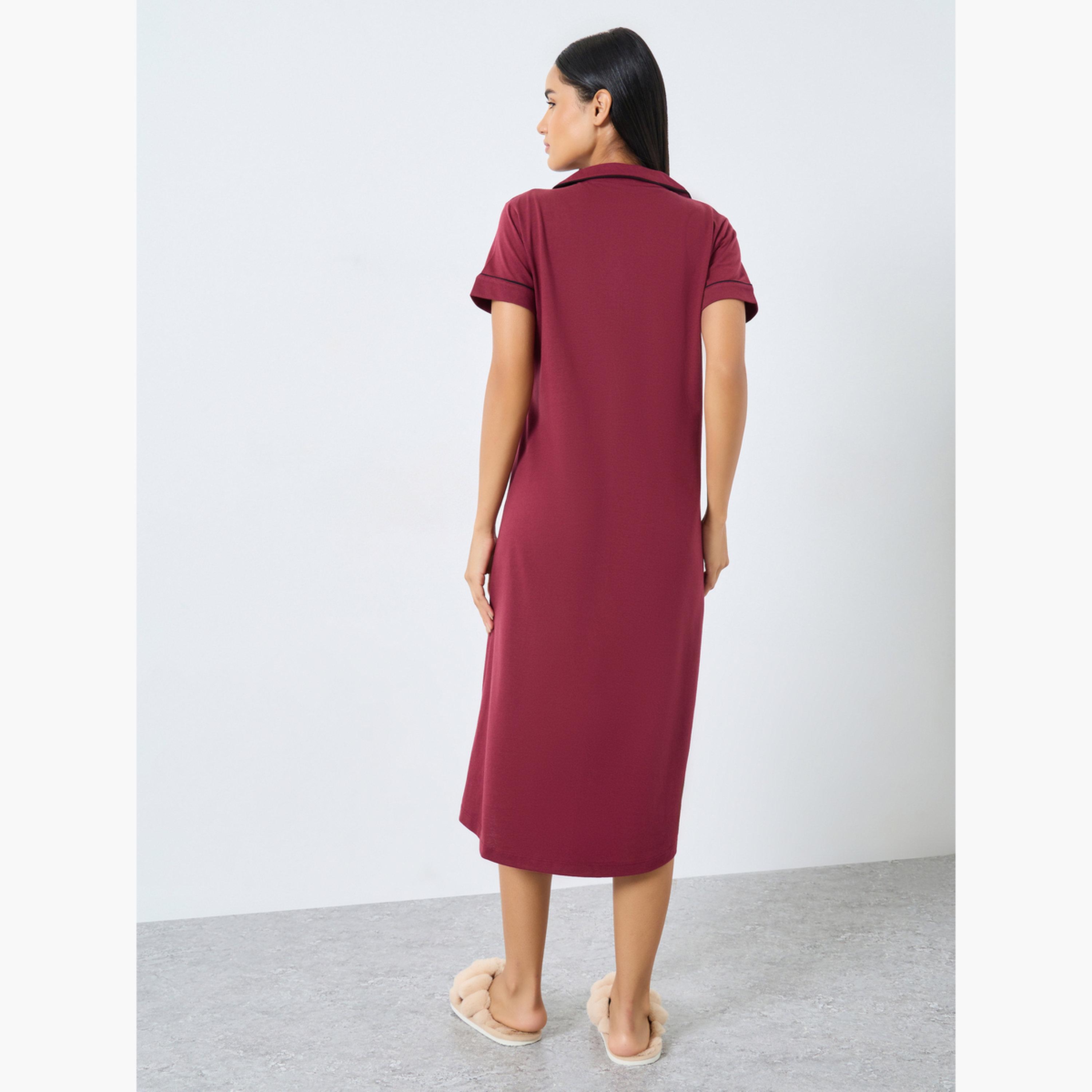 ستايلي - قميص نوم بأزرار متباينة الألوان وجيب-women-clothing-nightwear-nighties-image-5