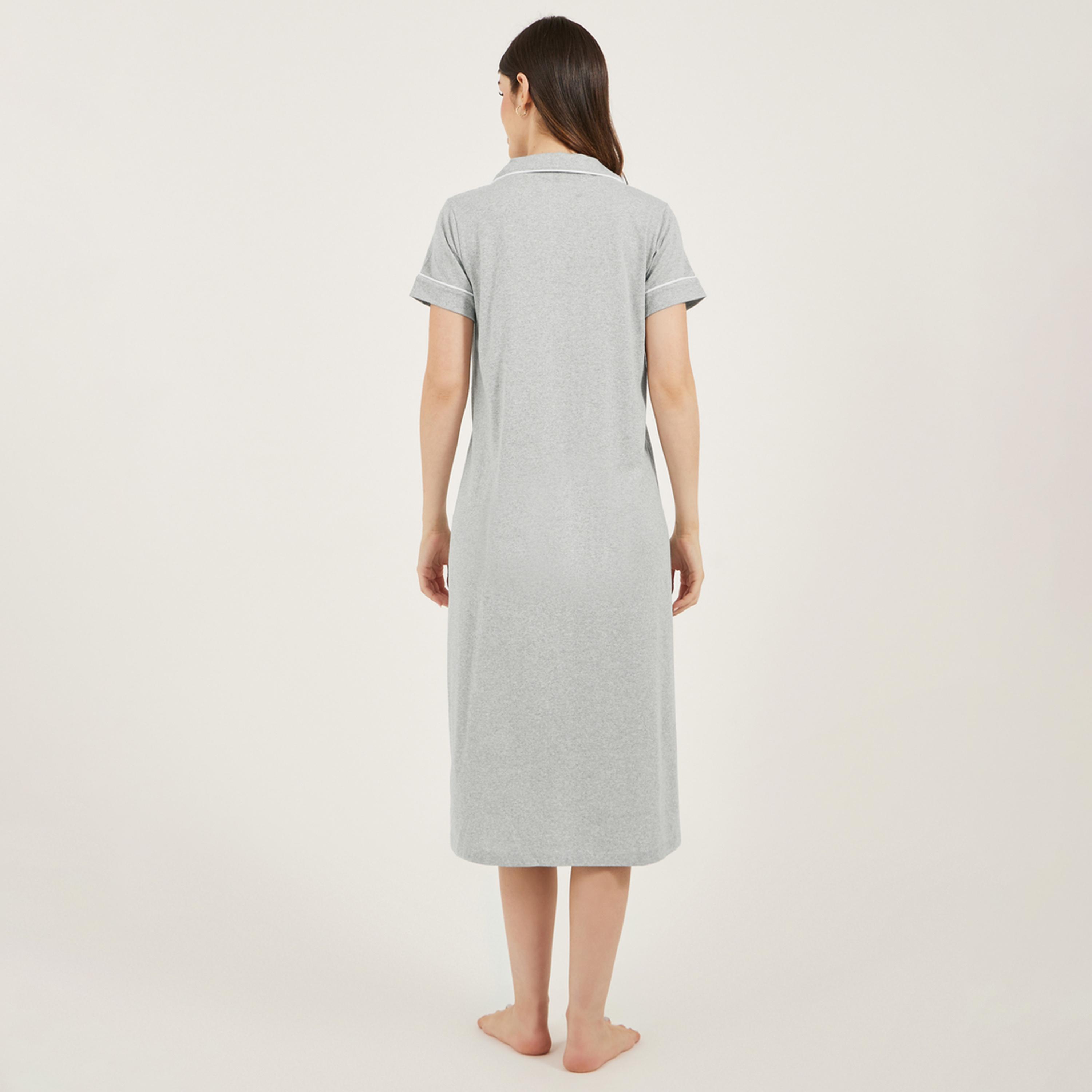 Styli Contrast Piping Buttoned Night Shirt with Pocket-women-clothing-nightwear-nighties-image-4