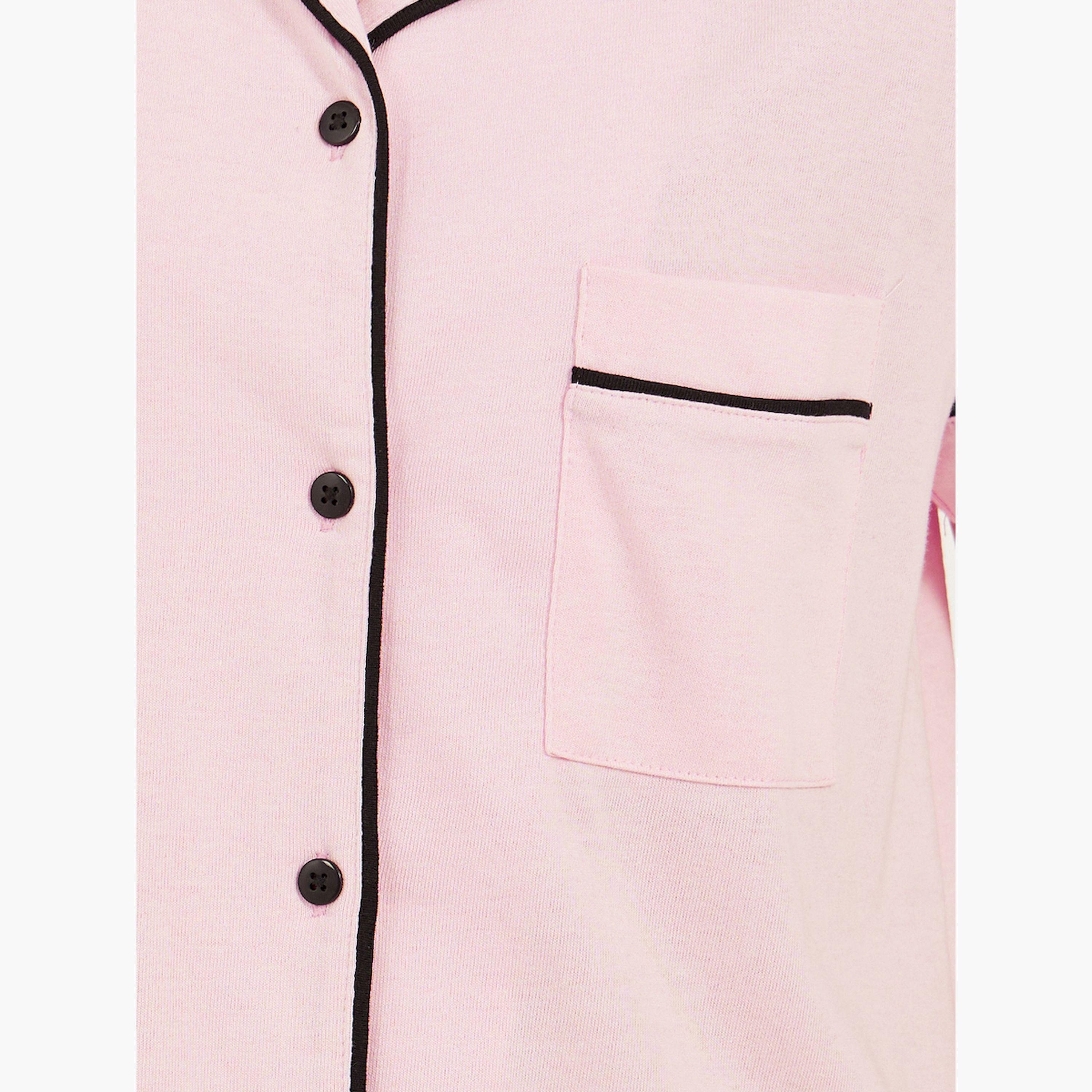 ستايلي - قميص نوم بأزرار وجيب وحواف متباينة-women-clothing-nightwear-nighties-image-4
