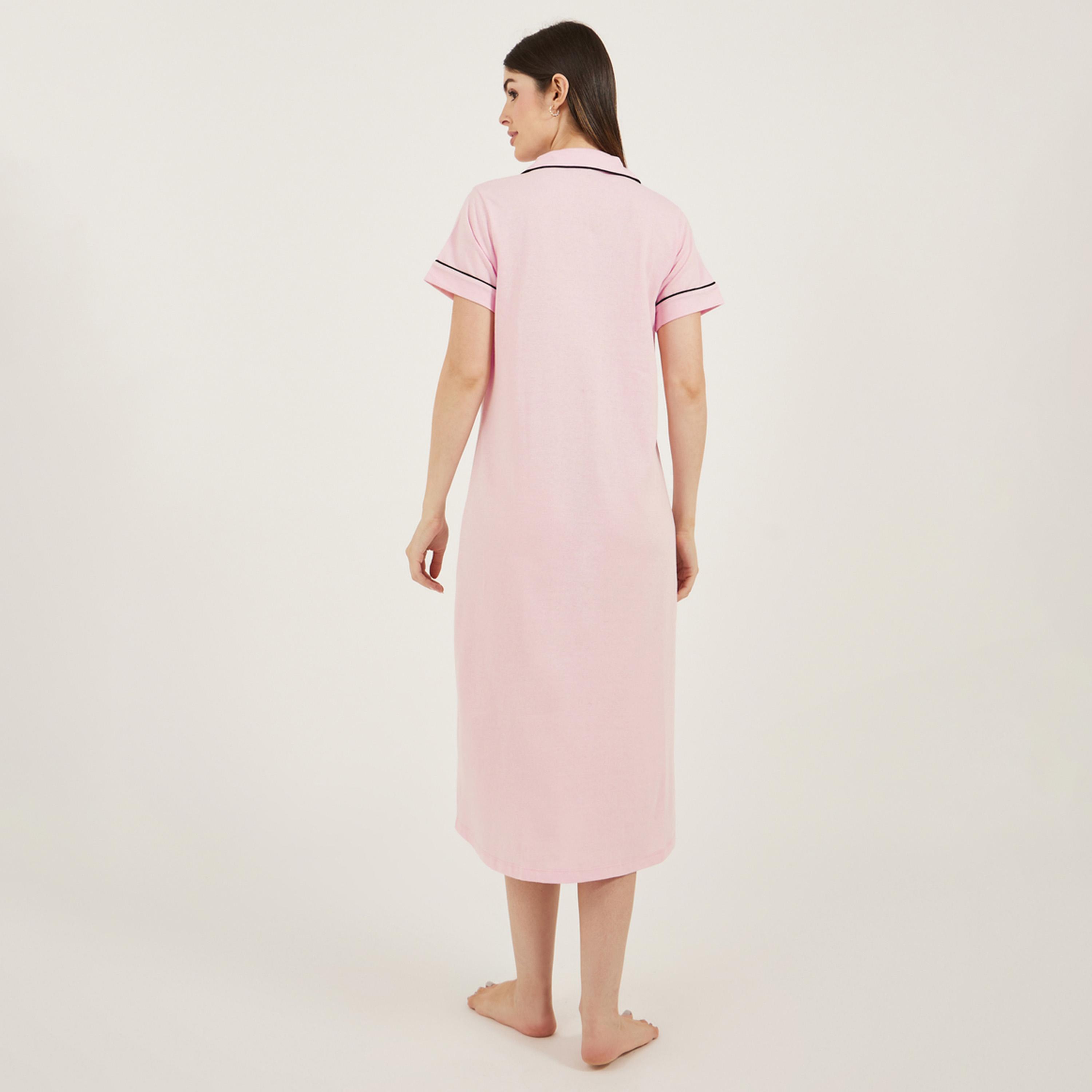 ستايلي - قميص نوم بأزرار وجيب وحواف متباينة-women-clothing-nightwear-nighties-image-5