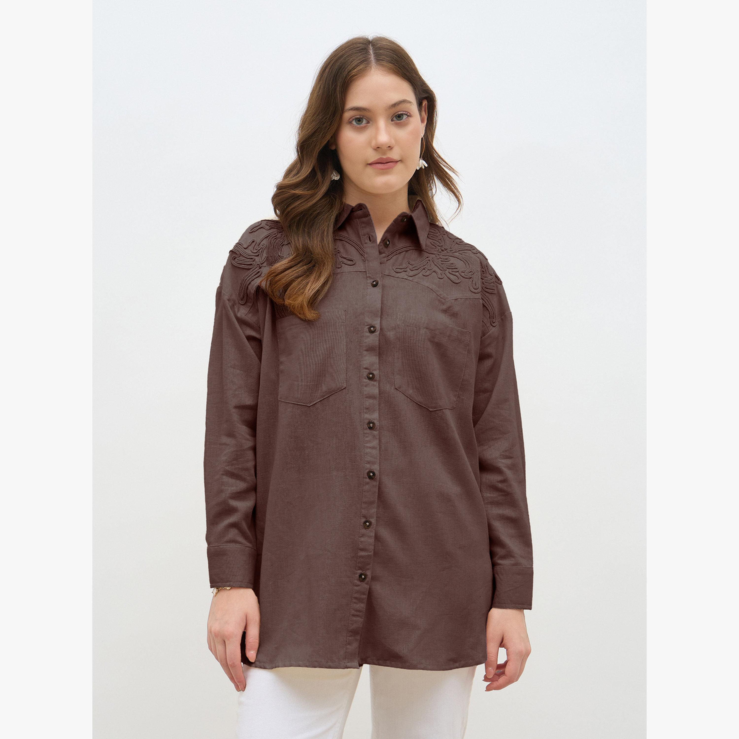 قميص قصة واسعة بتفاصيل تطريز متجانسة-women-clothing-shirtsandblouses-shirts-image-1