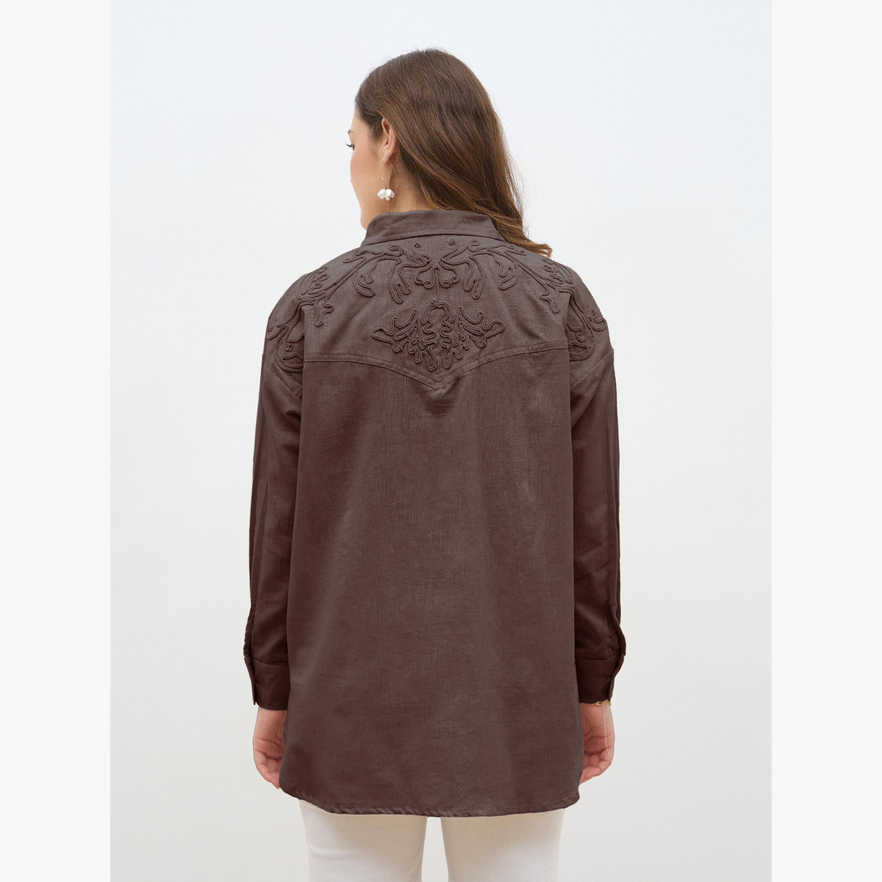 قميص قصة واسعة بتفاصيل تطريز متجانسة-women-clothing-shirtsandblouses-shirts-image-4