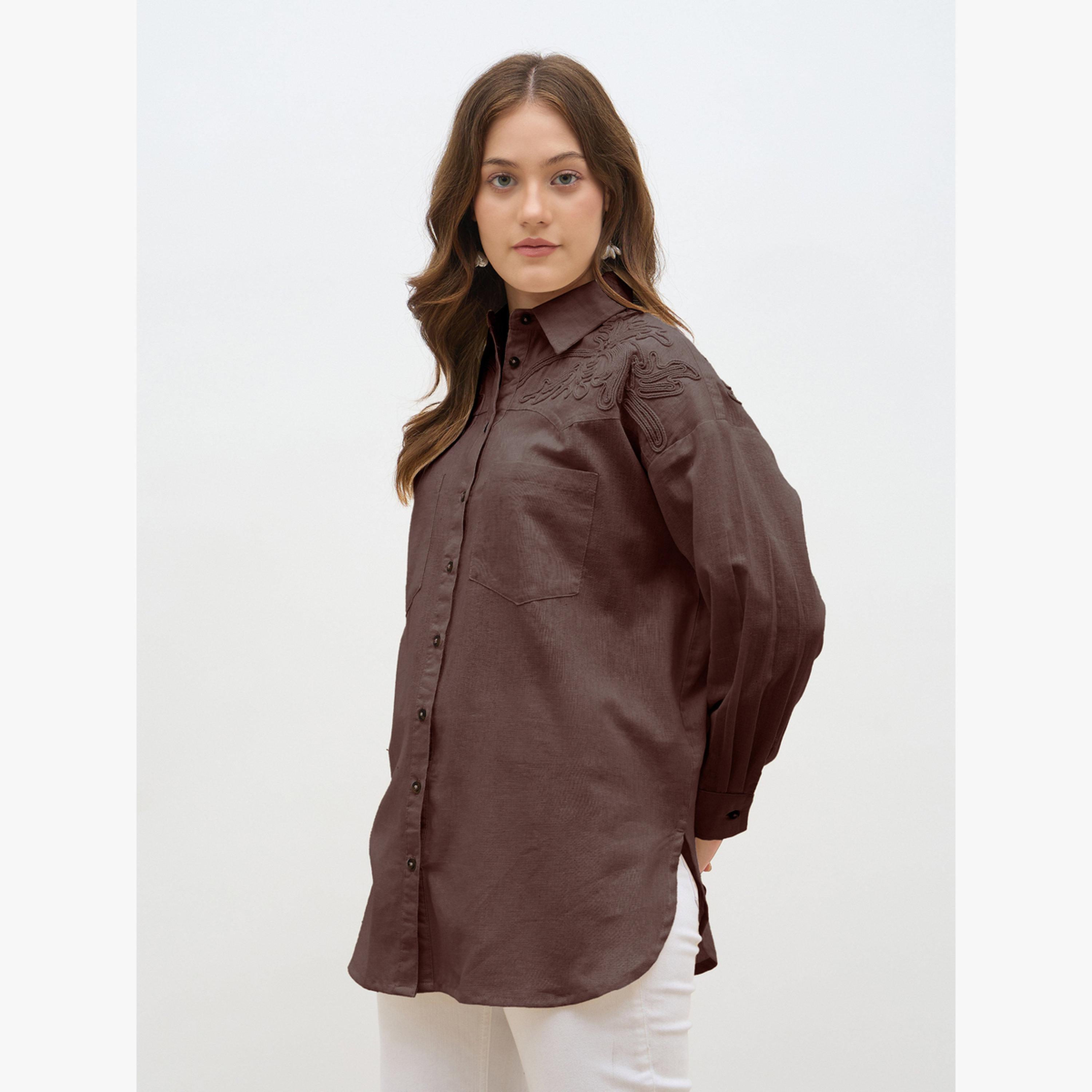 قميص قصة واسعة بتفاصيل تطريز متجانسة-women-clothing-shirtsandblouses-shirts-image-5