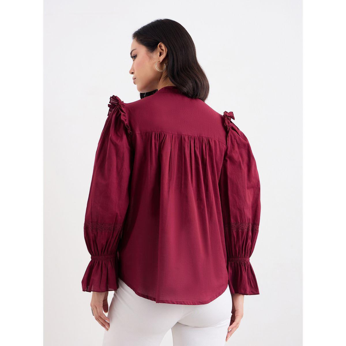 بلوزة بتفاصيل كشكش مع تداخلات دانتيل-women-clothing-shirtsandblouses-blouses-image-4