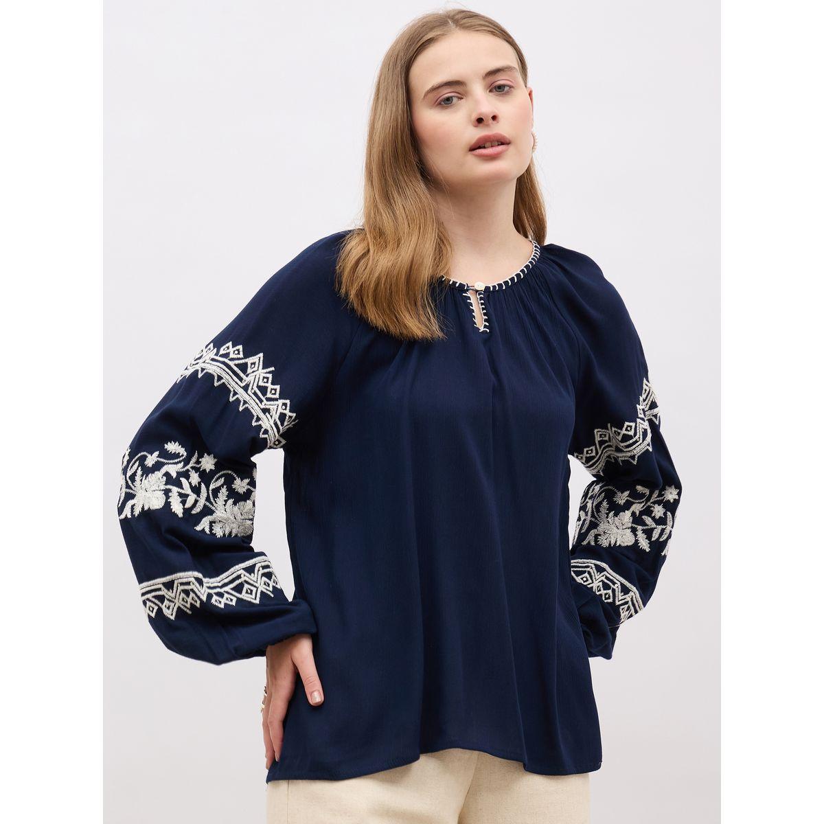 Styli Embroidered Keyhole Neck Blouse with Balloon Sleeves-women-clothing-shirtsandblouses-blouses-image-2