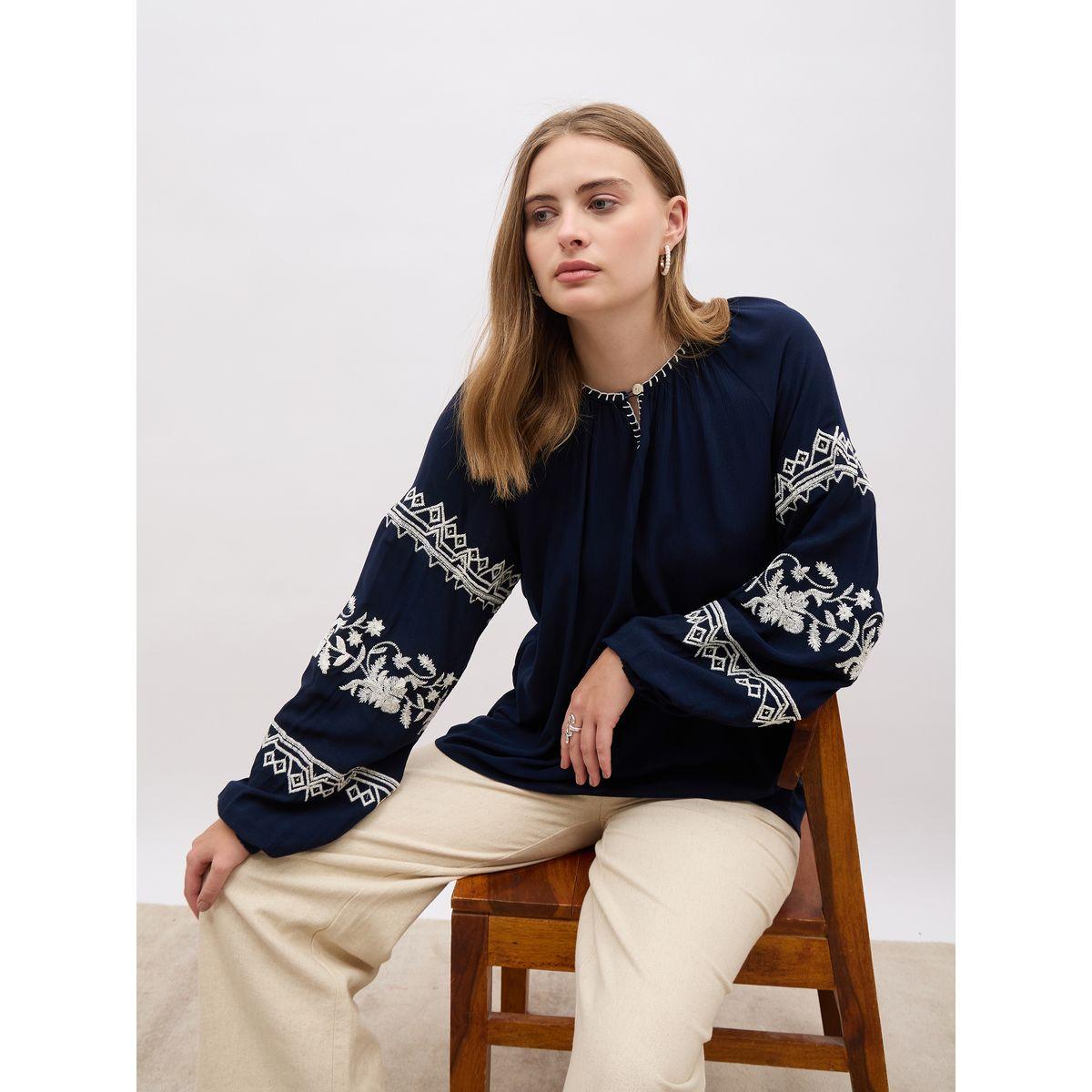 Styli Embroidered Keyhole Neck Blouse with Balloon Sleeves-women-clothing-shirtsandblouses-blouses-image-6