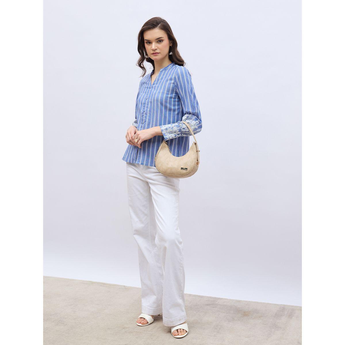Styli Striped Buttoned Blouse with Lace Detail-women-clothing-shirtsandblouses-blouses-image-1