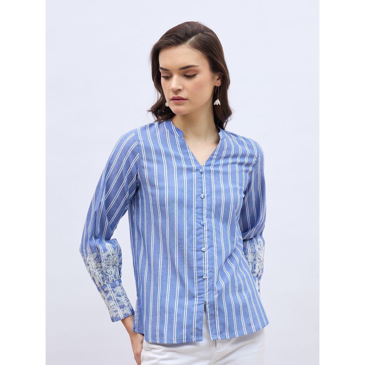 Styli Striped Buttoned Blouse with Lace Detail-women-clothing-shirtsandblouses-blouses-image-2