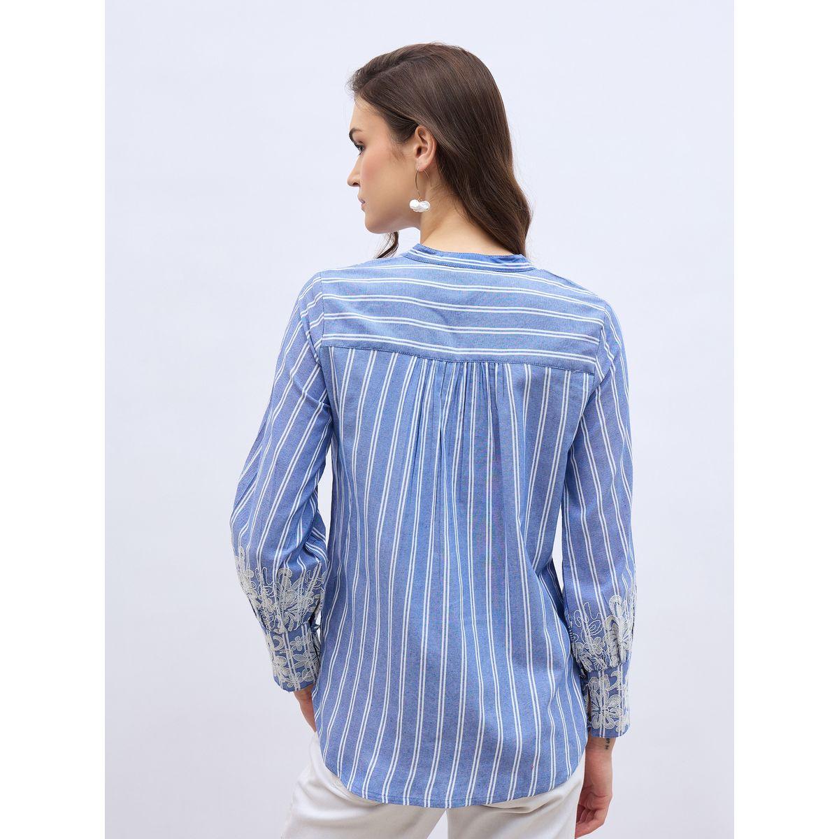 Styli Striped Buttoned Blouse with Lace Detail-women-clothing-shirtsandblouses-blouses-image-5