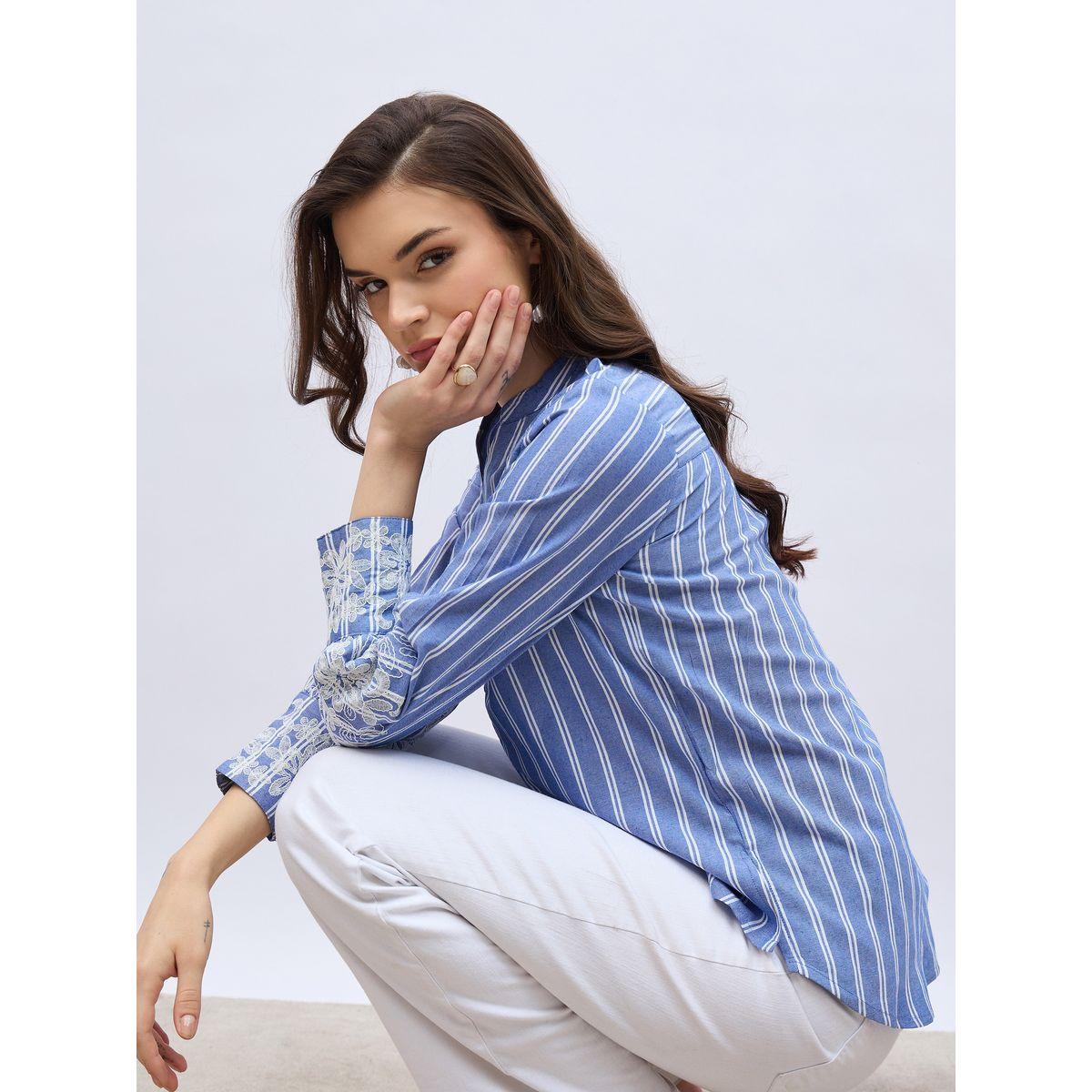 Styli Striped Buttoned Blouse with Lace Detail-women-clothing-shirtsandblouses-blouses-image-6