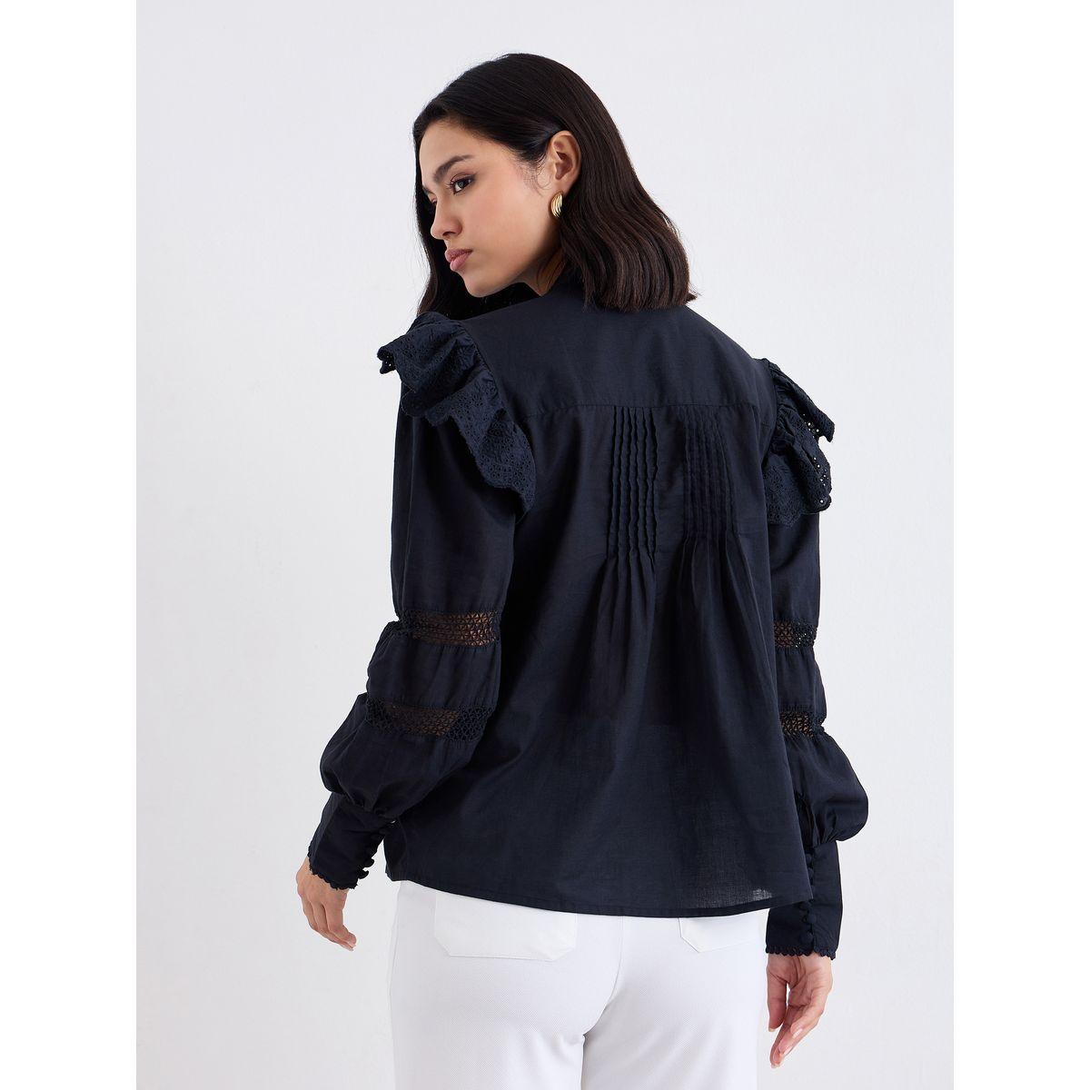 Styli Black Ruffled Pintuck Blouse-women-clothing-shirtsandblouses-blouses-image-4