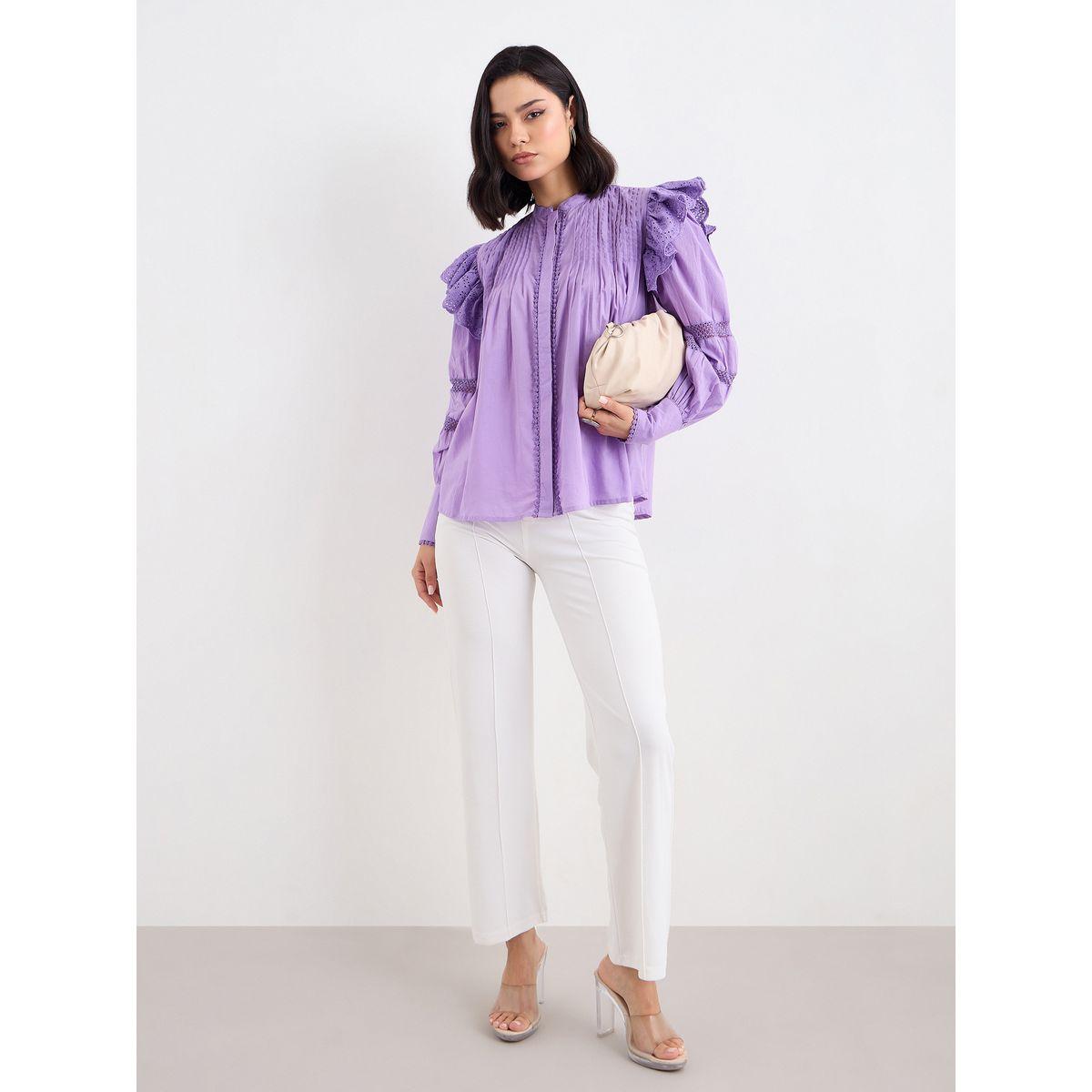 Styli Lilac Ruffled Pintuck Blouse-women-clothing-shirtsandblouses-blouses-image-1
