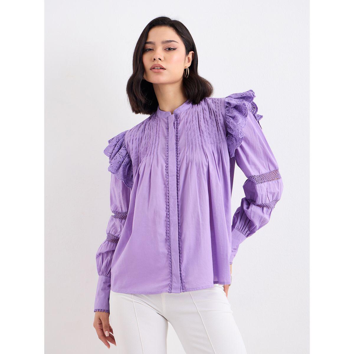 Styli Lilac Ruffled Pintuck Blouse-women-clothing-shirtsandblouses-blouses-image-2