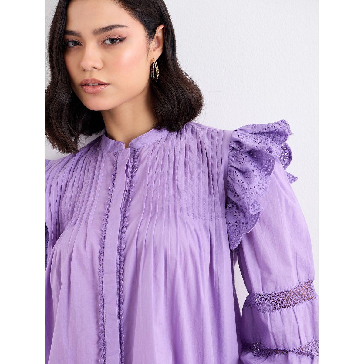 Styli Lilac Ruffled Pintuck Blouse-women-clothing-shirtsandblouses-blouses-image-3