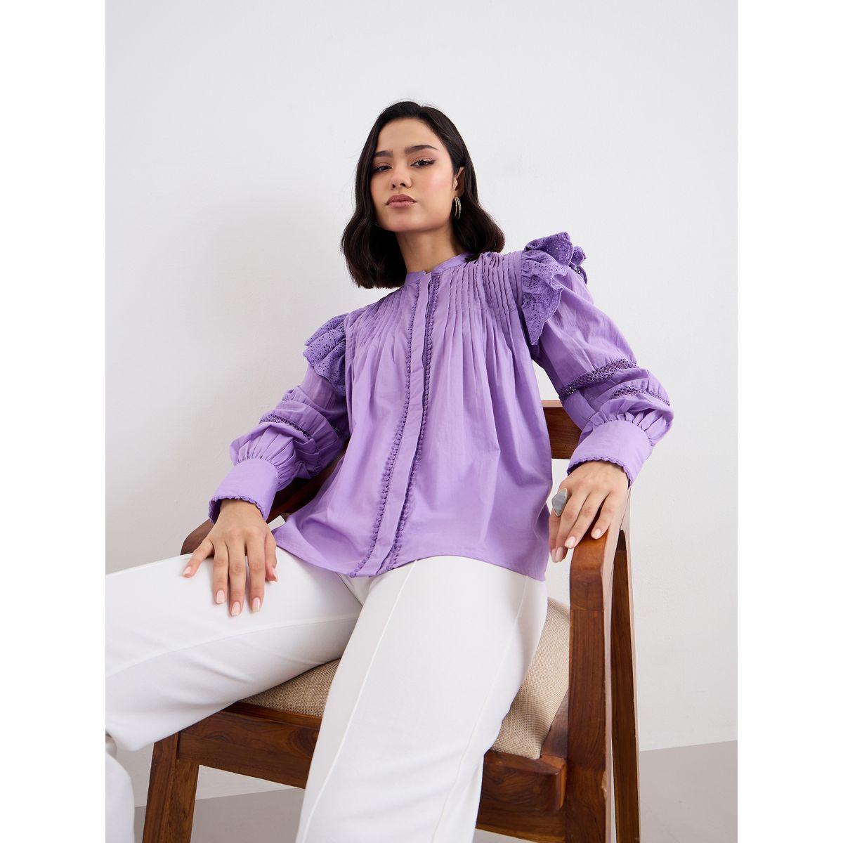 Styli Lilac Ruffled Pintuck Blouse-women-clothing-shirtsandblouses-blouses-image-5
