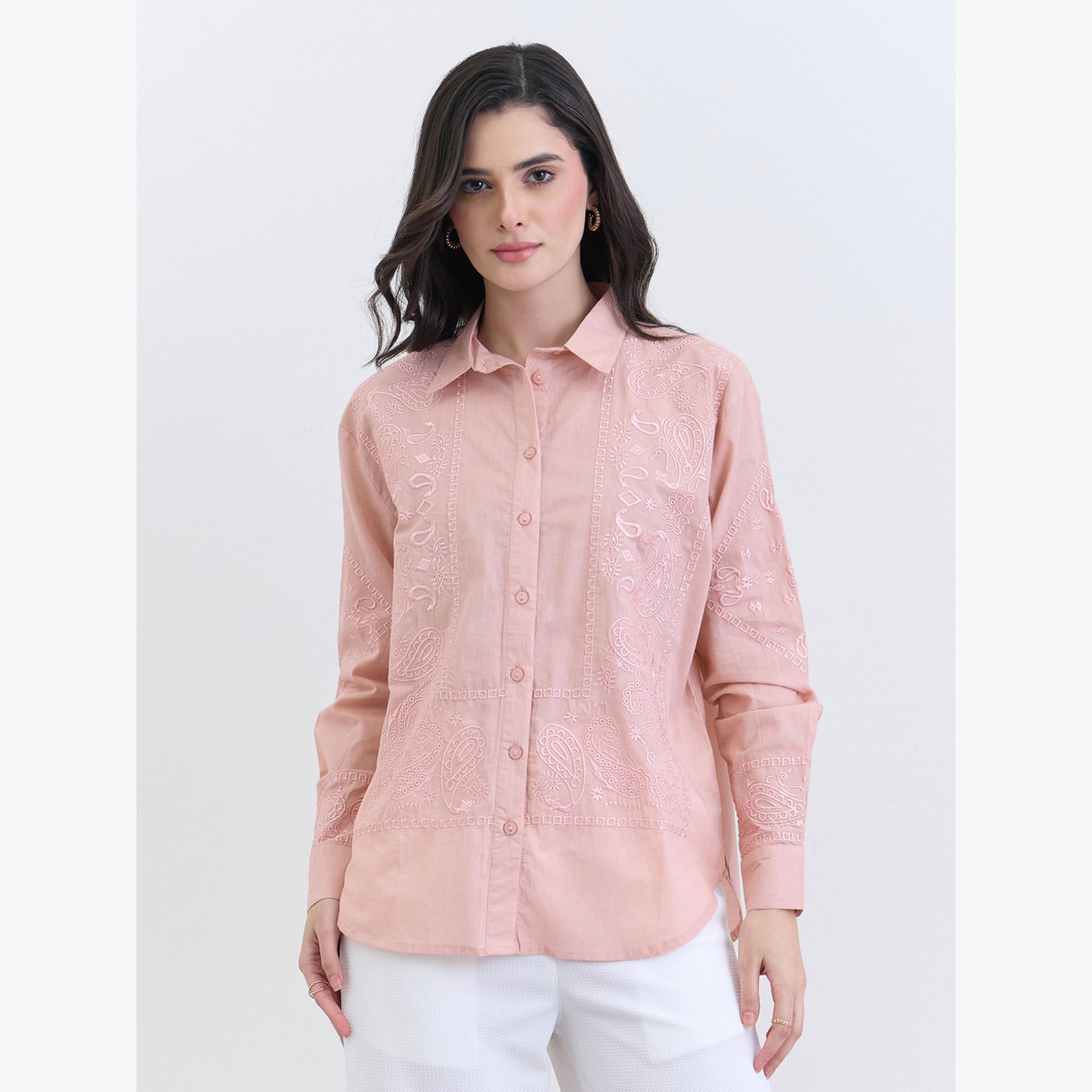 Styli Pink Embroidered Regular Fit Shirt-women-clothing-shirtsandblouses-shirts-image-3