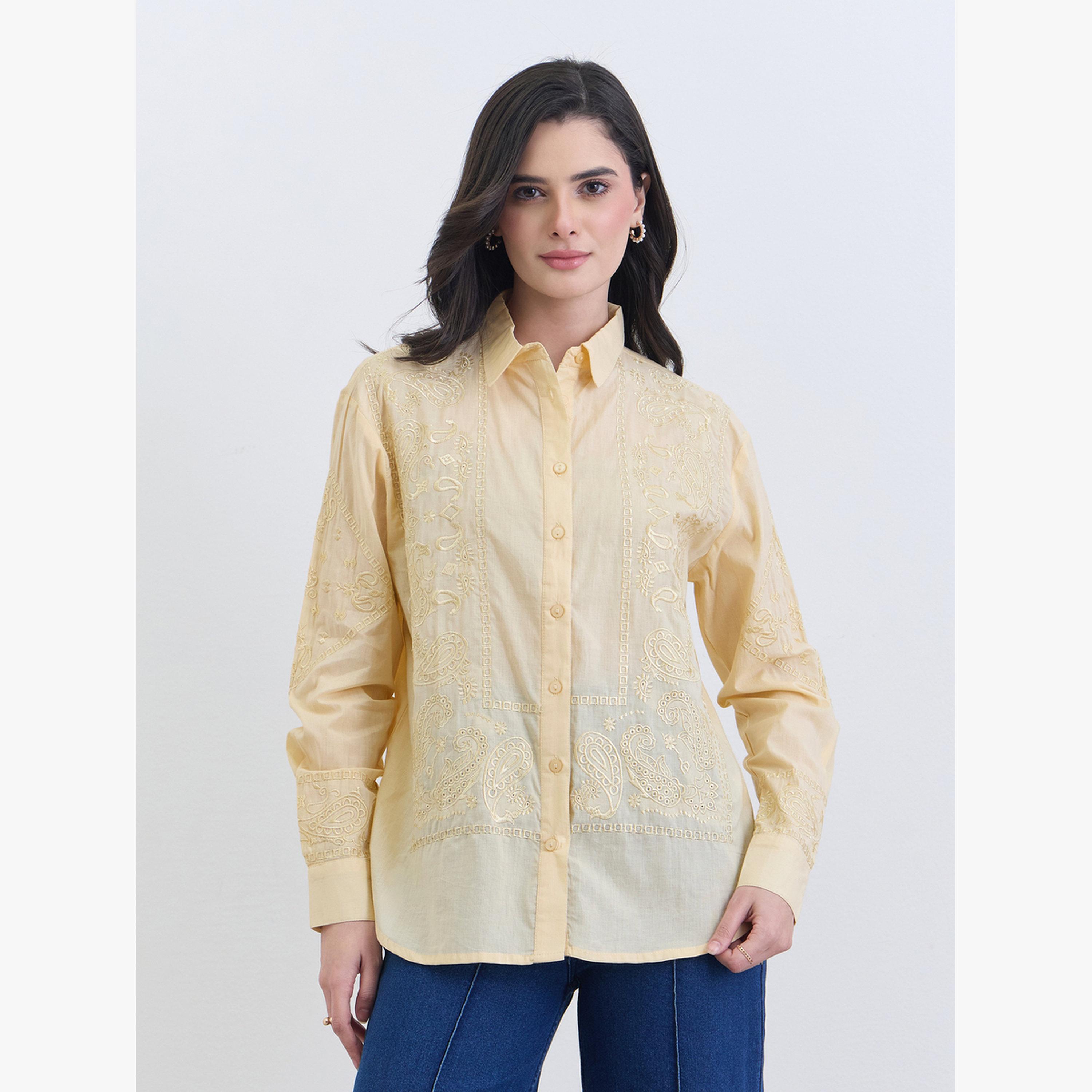 قميص مطرز بقصة عادية-women-clothing-shirtsandblouses-shirts-image-1
