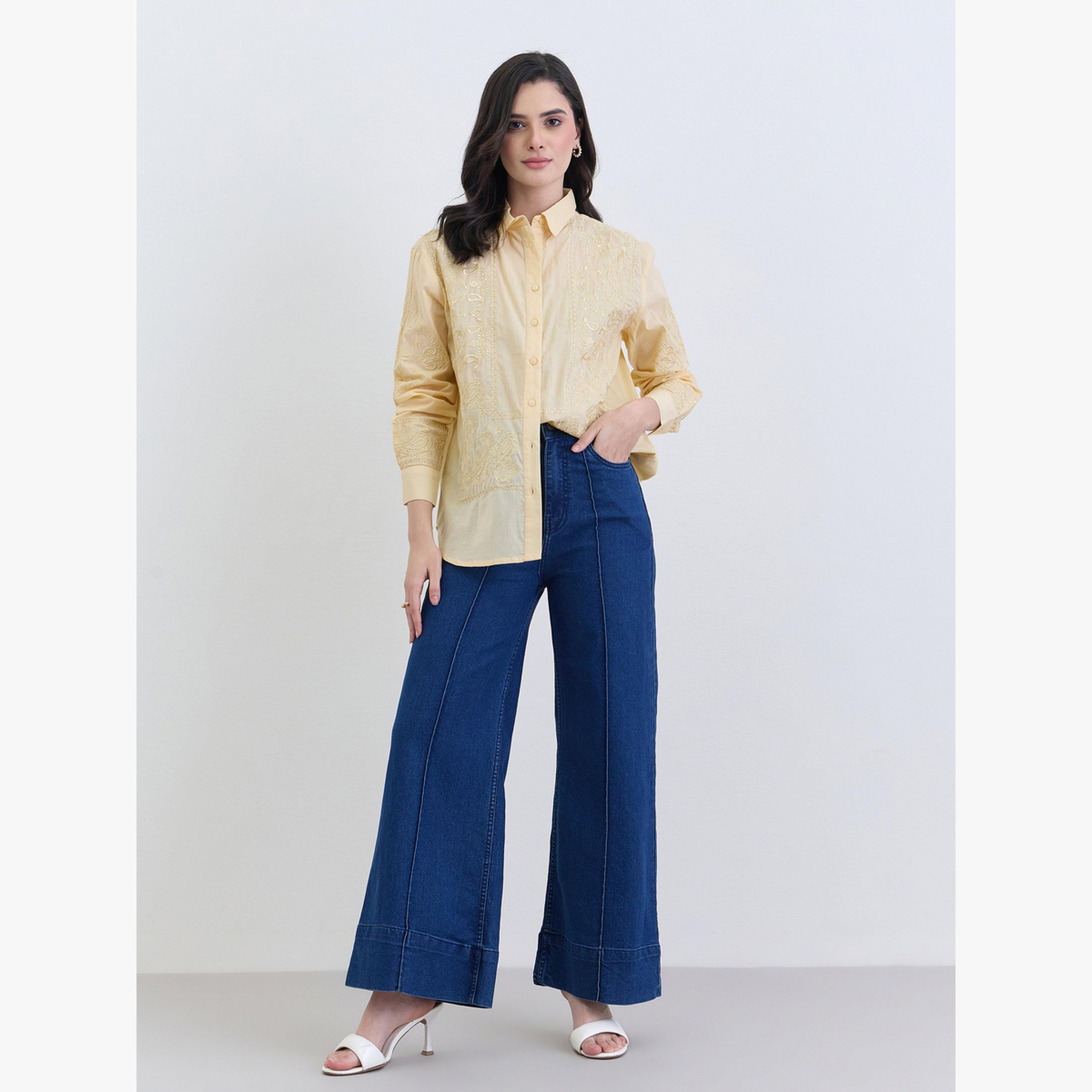 قميص مطرز بقصة عادية-women-clothing-shirtsandblouses-shirts-image-2