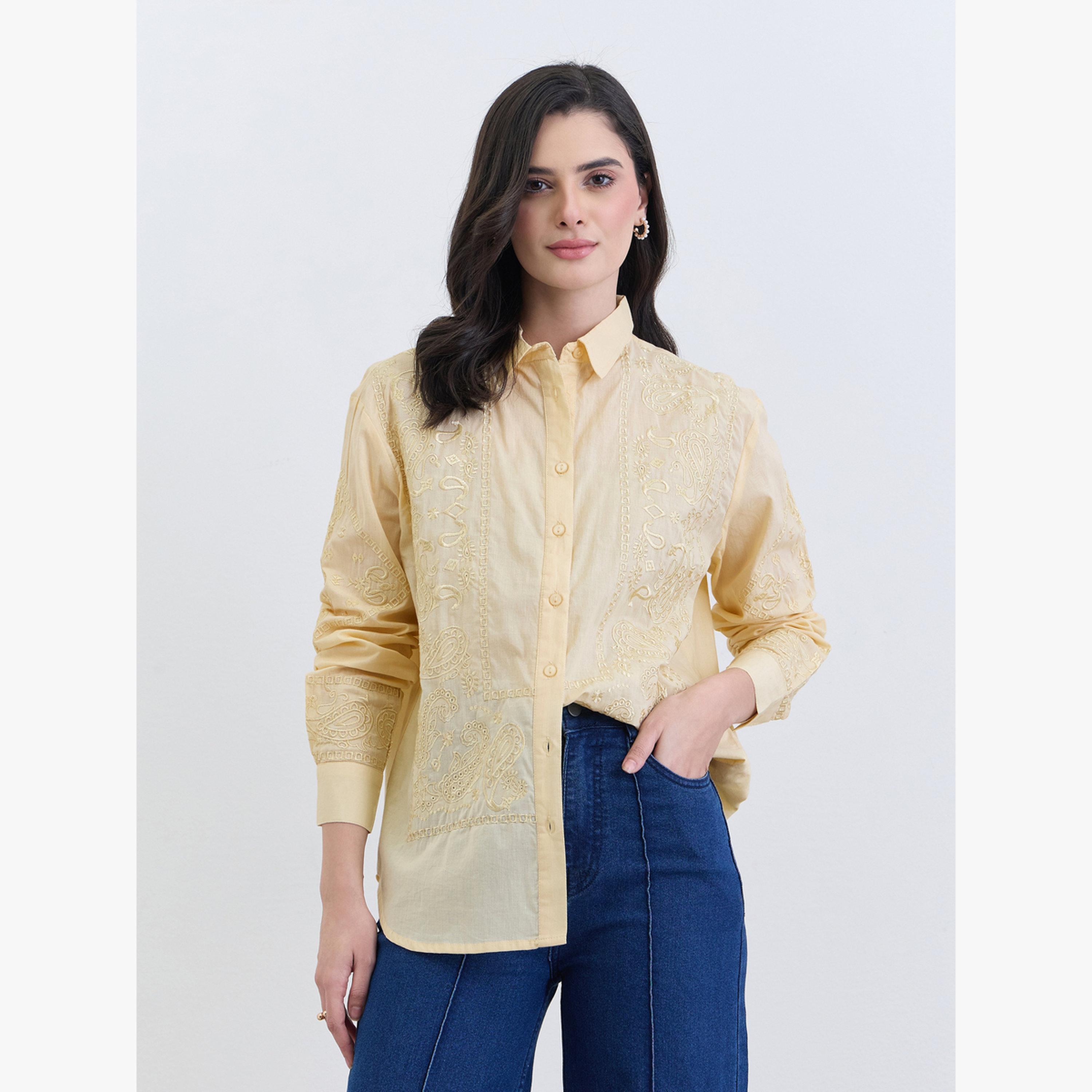 قميص مطرز بقصة عادية-women-clothing-shirtsandblouses-shirts-image-6