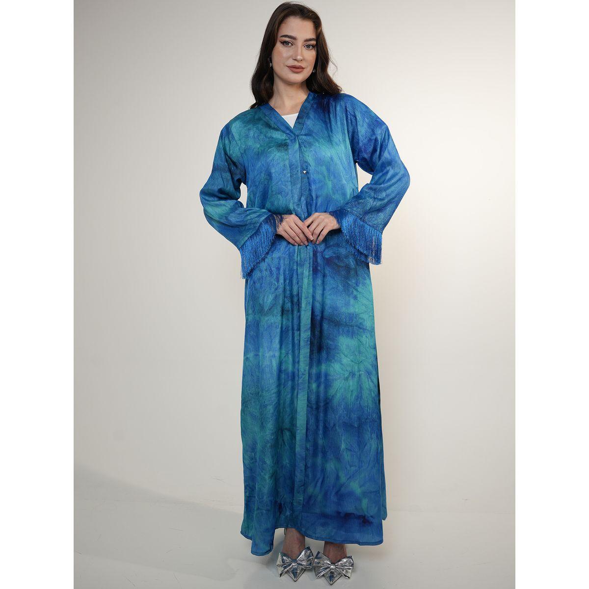 عباية بطبعة تاي داي مع شراشيب إلينا باي دي ستايل × ستايلي-women-arabicclothing-abayas-image-1