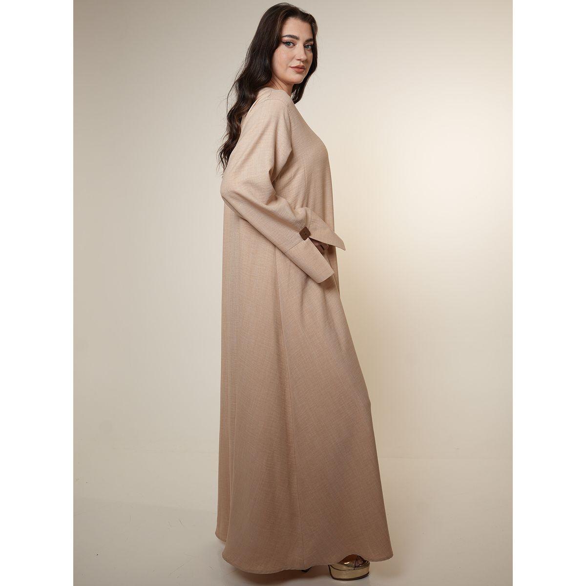 Elena by DStyle X Styli  Wooden Button Accent Melange Jalabiya with Sheila-women-arabicclothing-jalabiyas-image-2