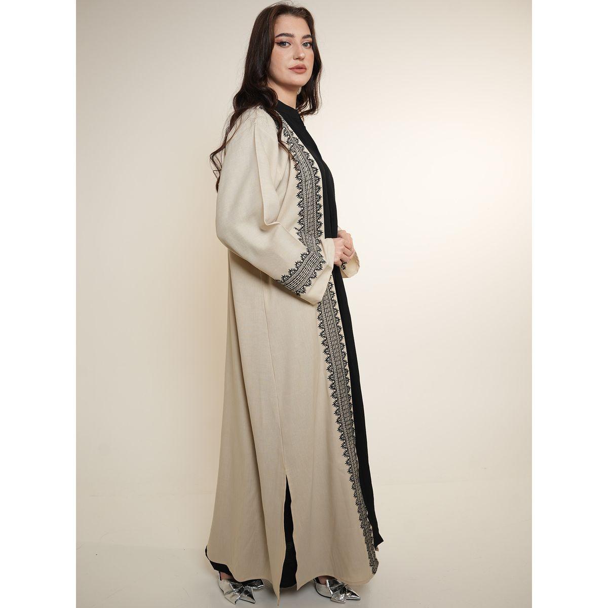 Elena by DStyle X Styli  Embroidered Trim Open Front Abaya-women-arabicclothing-abayas-image-2