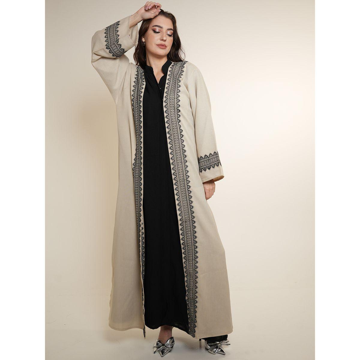 Elena by DStyle X Styli  Embroidered Trim Open Front Abaya-women-arabicclothing-abayas-image-3