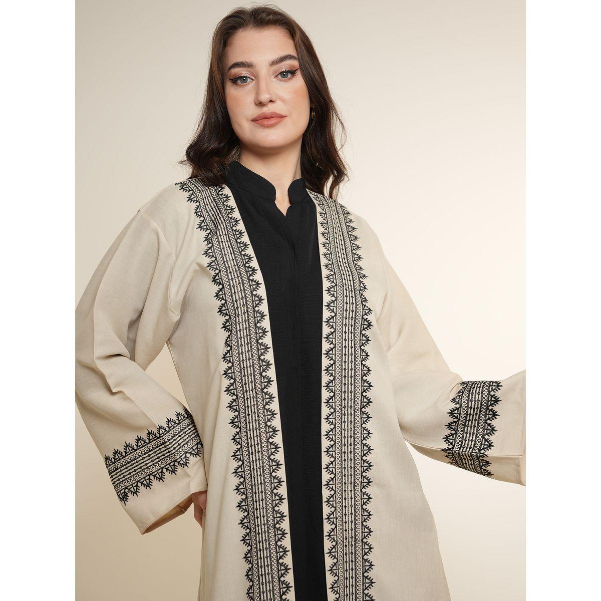 Elena by DStyle X Styli  Embroidered Trim Open Front Abaya-women-arabicclothing-abayas-image-4