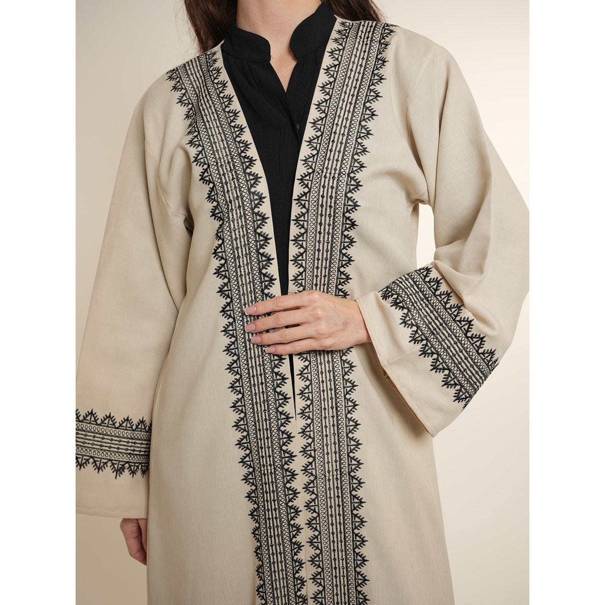 Elena by DStyle X Styli  Embroidered Trim Open Front Abaya-women-arabicclothing-abayas-image-5