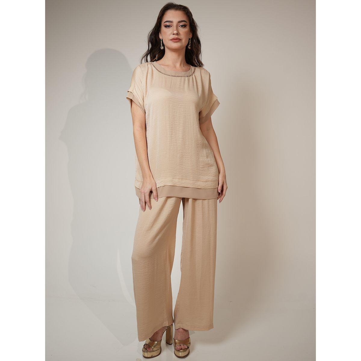 مجموعة من بنطال وبلوزة ساتان مزينة بالخرز إلينا باي دي ستايل × ستايلي-women-arabicclothing-sets-image-1