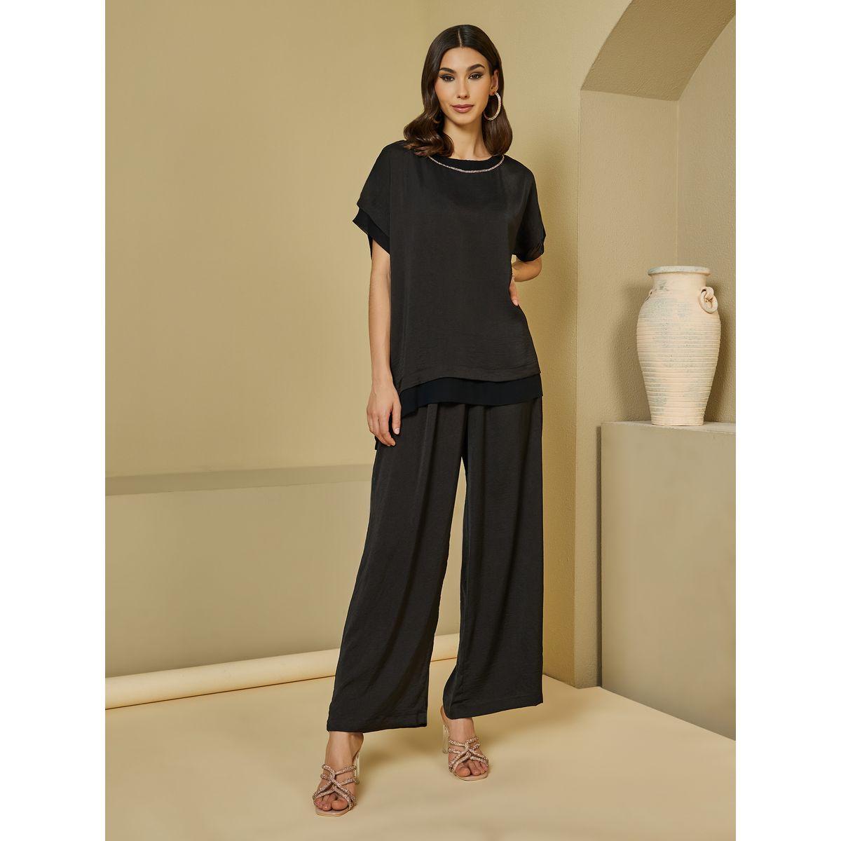 مجموعة من بنطال بأرجل واسعة وبلوزة طويلة-women-arabicclothing-sets-image-1