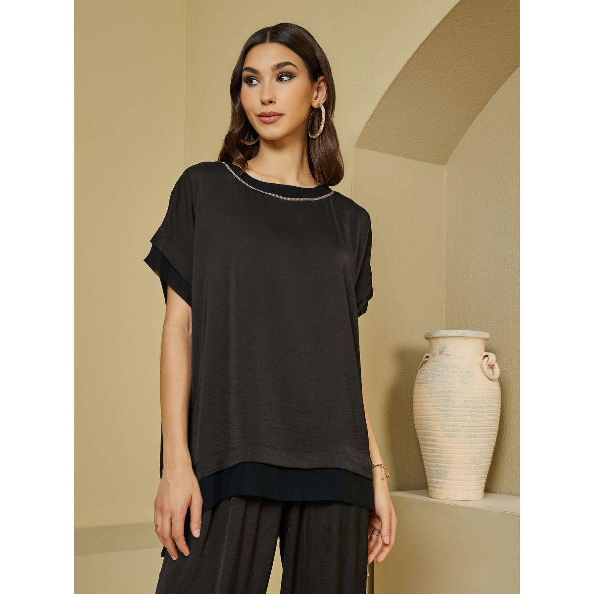 Elena by DStyle Silk Matte Longline Top & Wide Leg Pants Modest Set-women-arabicclothing-sets-image-2