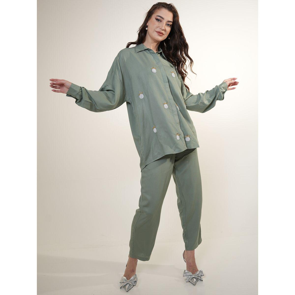 Elena by DStyle X Styli  Beaded Longline Shirt & Pants Modest Set-women-arabicclothing-sets-image-1