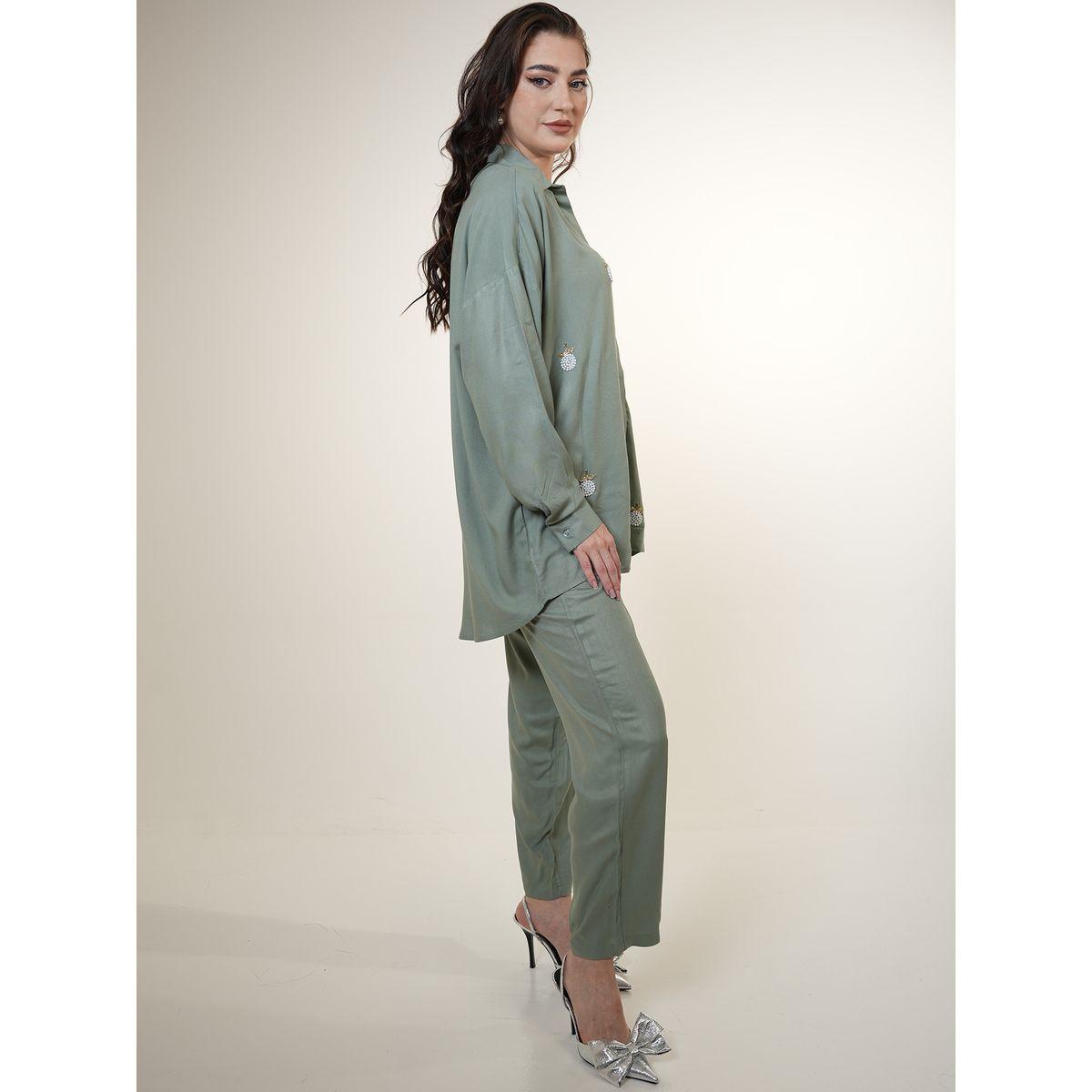 Elena by DStyle X Styli  Beaded Longline Shirt & Pants Modest Set-women-arabicclothing-sets-image-5