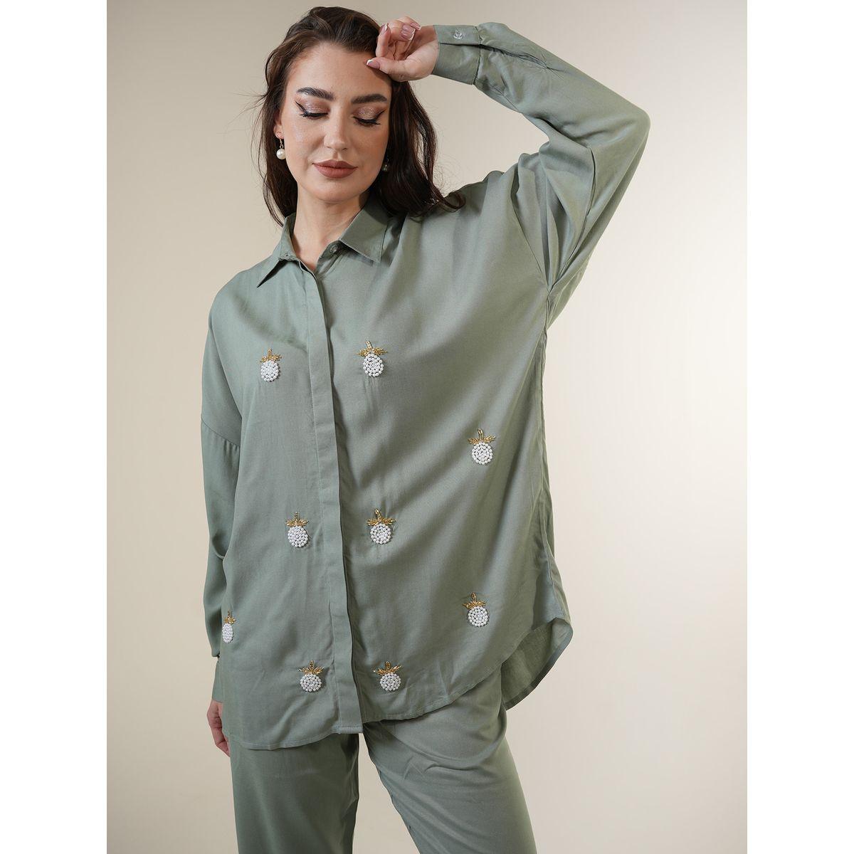 مجموعة من بنطال وبلوزة طويلة مزينة بالخرز إلينا باي دي ستايل × ستايلي-women-arabicclothing-sets-image-6