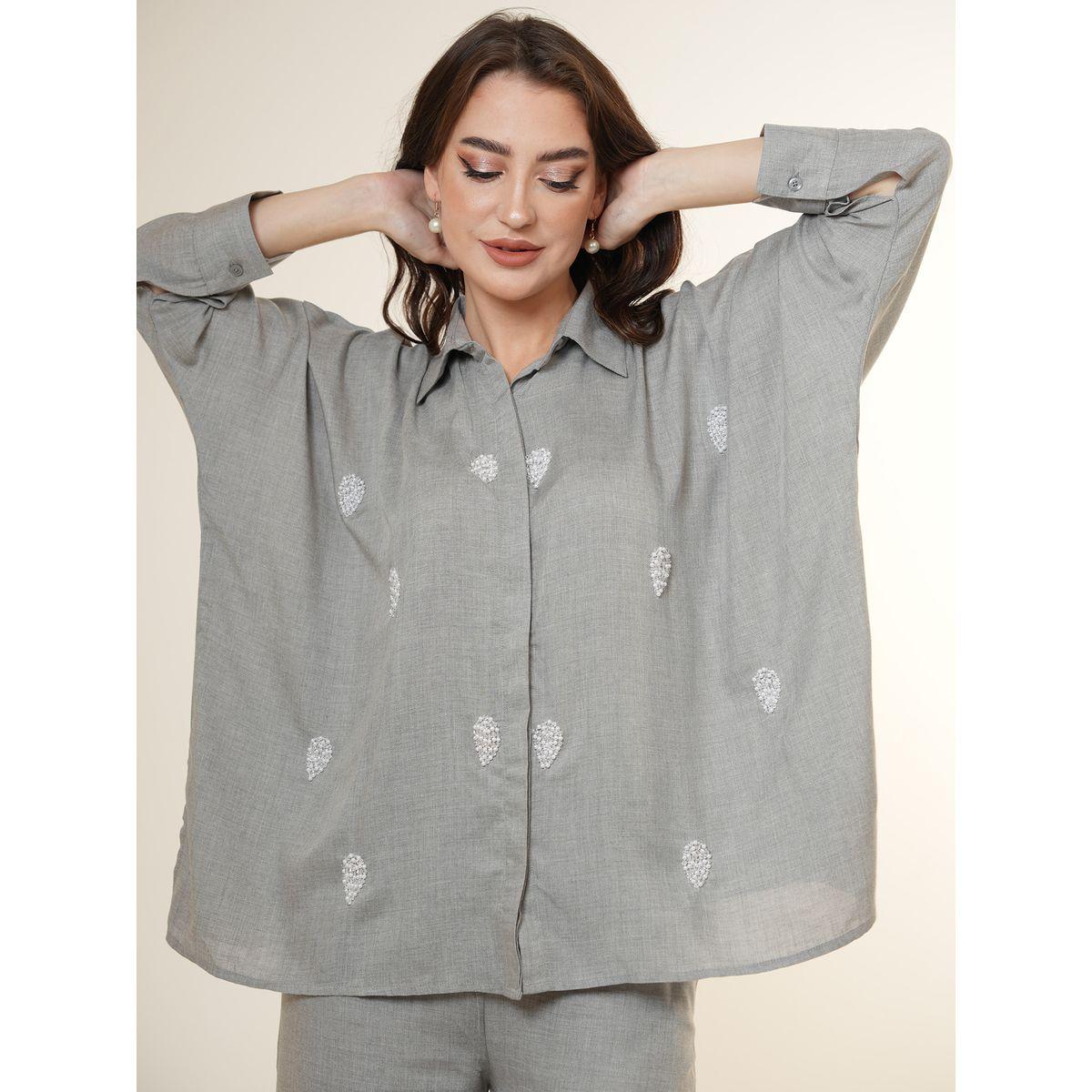 مجموعة من بنطال وبلوزة طويلة مزينة بالخرز إلينا باي دي ستايل × ستايلي-women-arabicclothing-sets-image-3