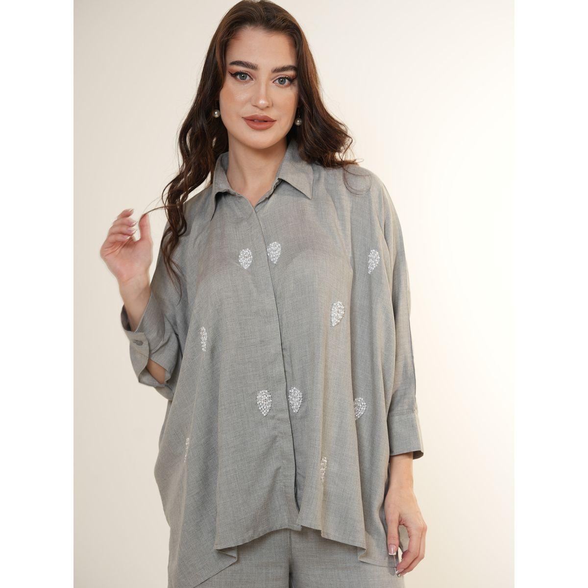 مجموعة من بنطال وبلوزة طويلة مزينة بالخرز إلينا باي دي ستايل × ستايلي-women-arabicclothing-sets-image-5