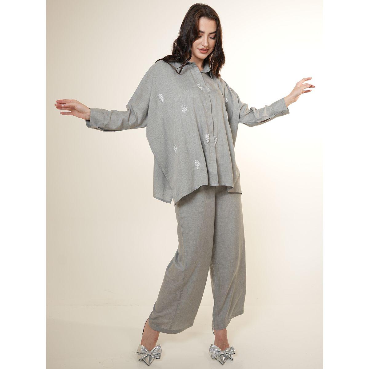 مجموعة من بنطال وبلوزة طويلة مزينة بالخرز إلينا باي دي ستايل × ستايلي-women-arabicclothing-sets-image-6