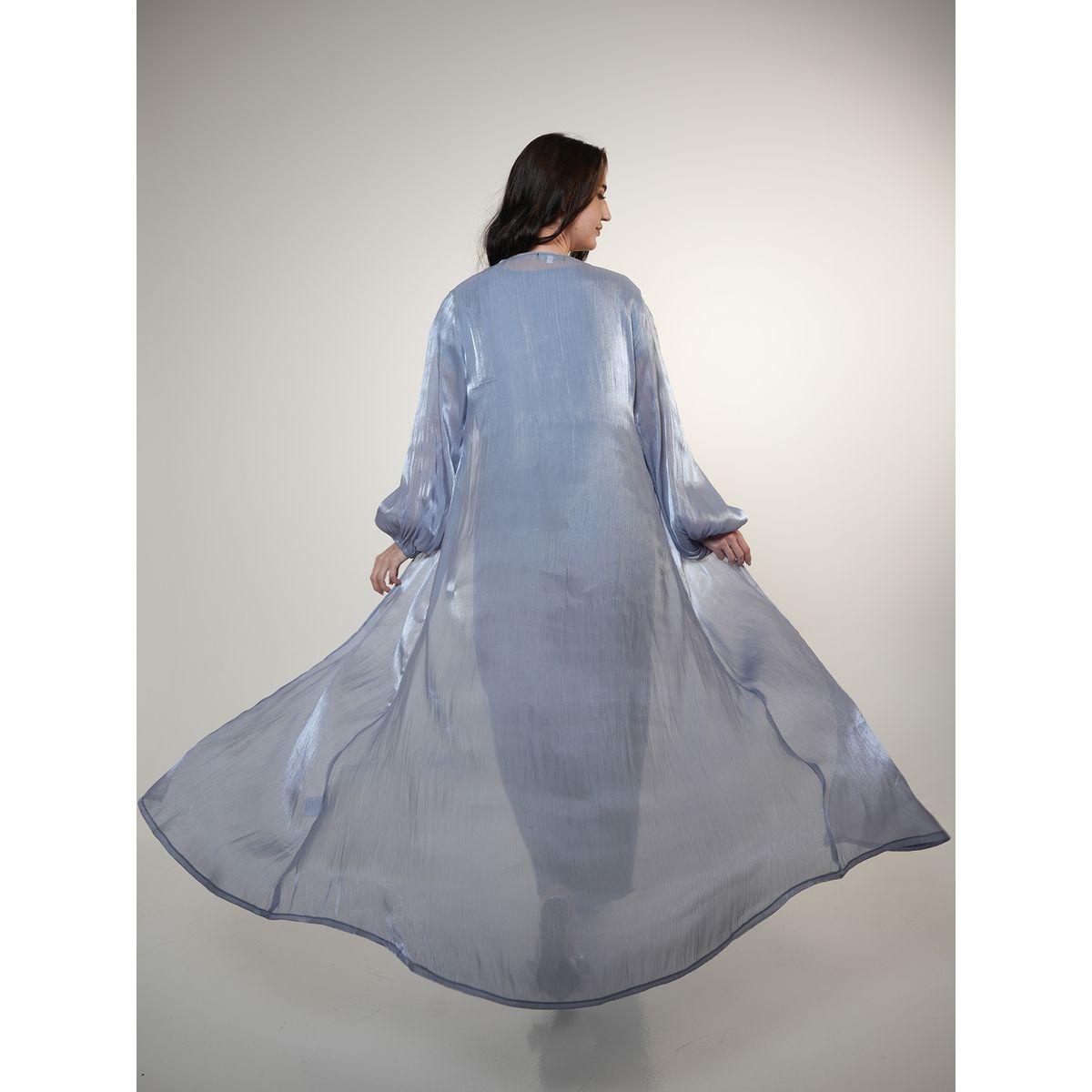 Elena by DStyle X Styli  Semi Sheer Abaya with Plisse Under Dress Set-women-arabicclothing-abayas-image-3