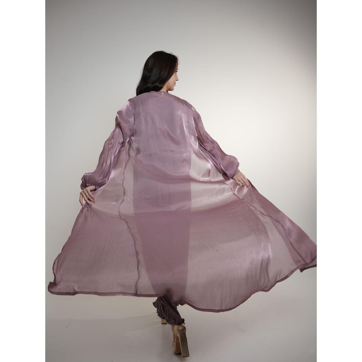 Elena by DStyle X Styli  Semi Sheer Abaya with Plisse Under Dress Set-women-arabicclothing-abayas-image-2