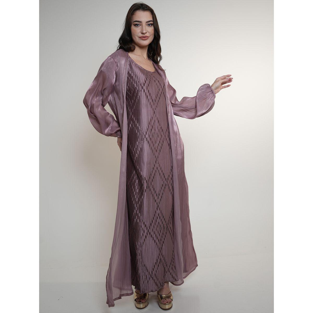 Elena by DStyle X Styli  Semi Sheer Abaya with Plisse Under Dress Set-women-arabicclothing-abayas-image-4