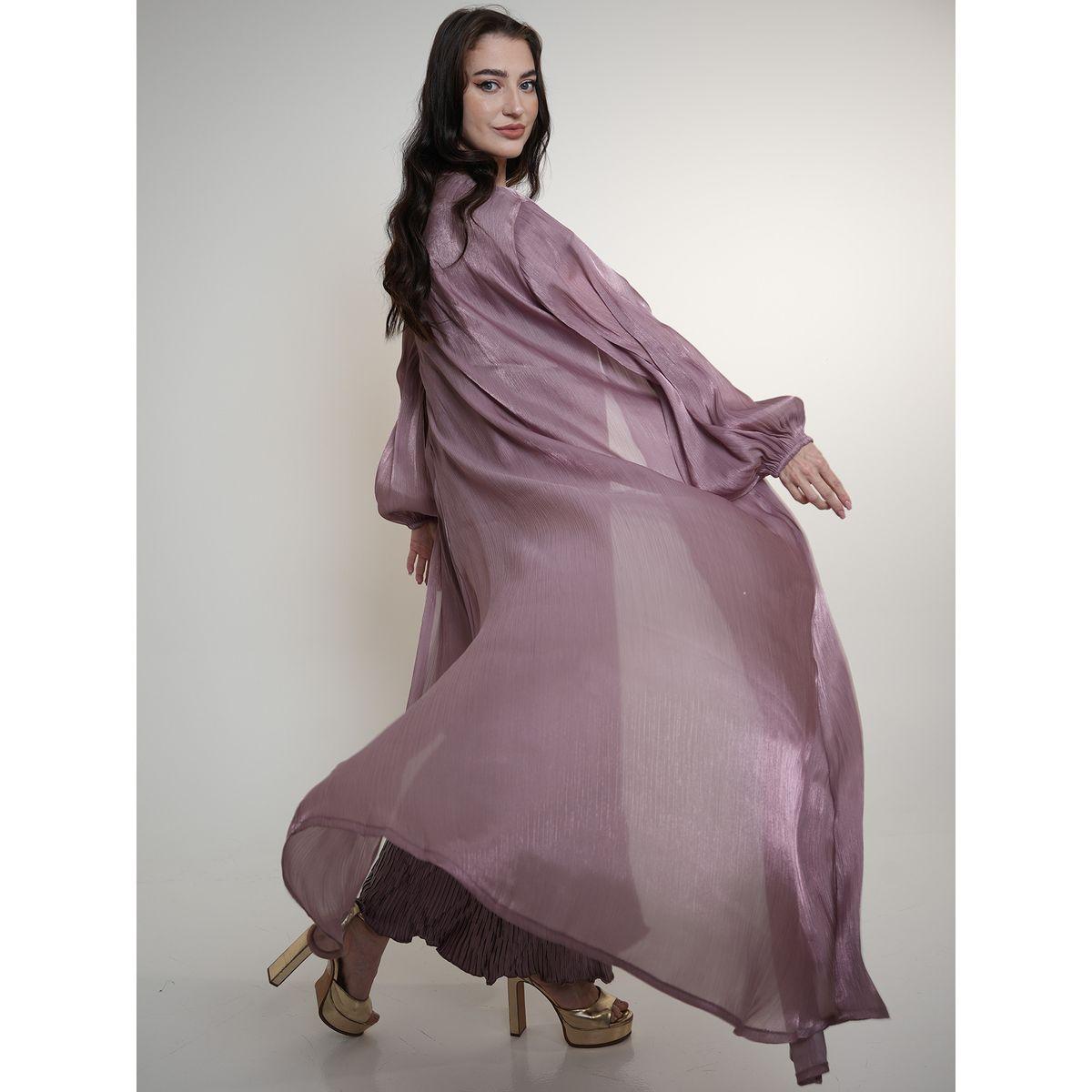 Elena by DStyle X Styli  Semi Sheer Abaya with Plisse Under Dress Set-women-arabicclothing-abayas-image-5