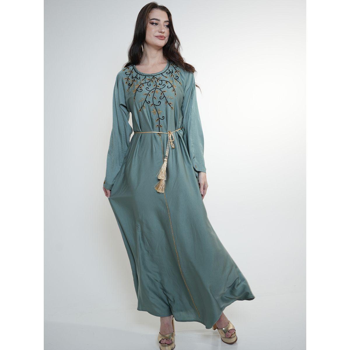 Elena by DStyle X Styli  Beaded Matte Satin Jalabiya with Tasseled Tie Belt-women-arabicclothing-jalabiyas-image-1