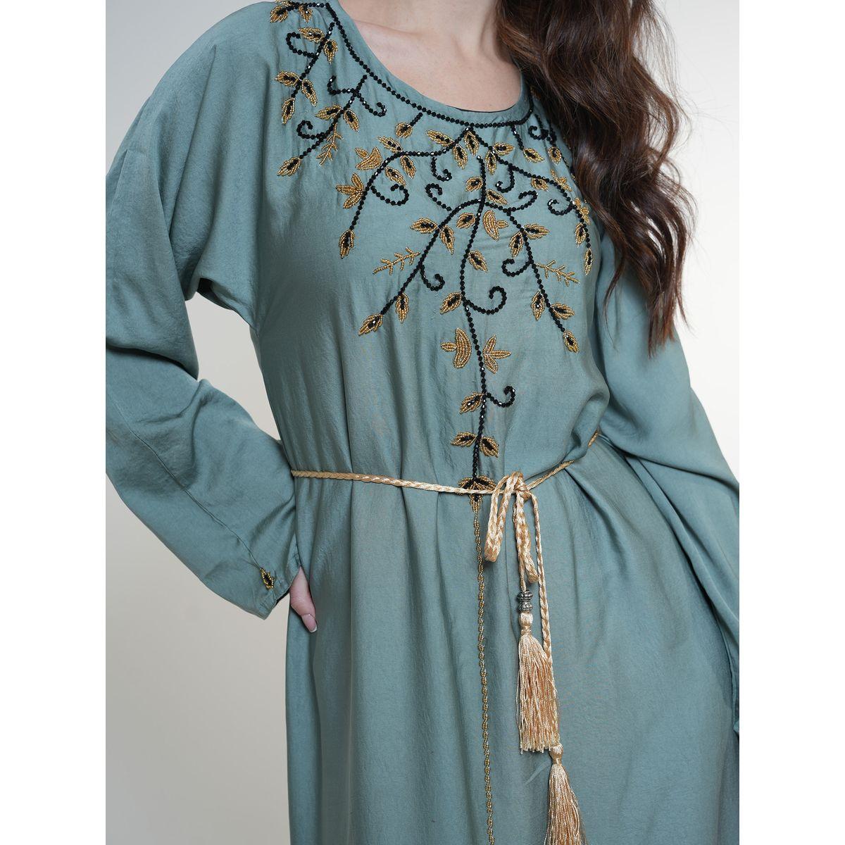 Elena by DStyle X Styli  Beaded Matte Satin Jalabiya with Tasseled Tie Belt-women-arabicclothing-jalabiyas-image-3